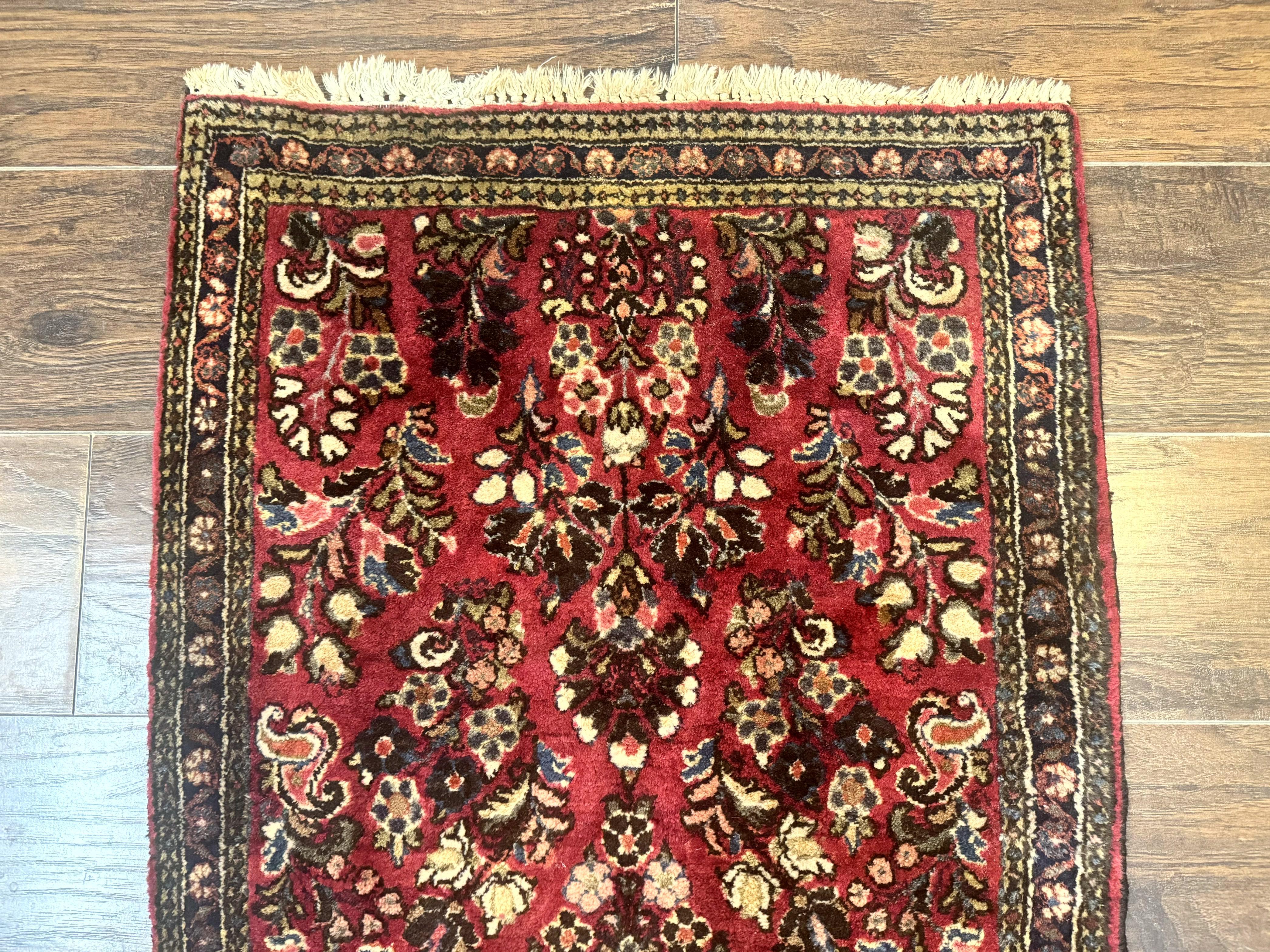 Small Persian Sarouk Rug 2x4, Floral, Red Hand Knotted Wool Traditional Oriental Carpet, Antique Persian Rug 2 x 4 - Image 2