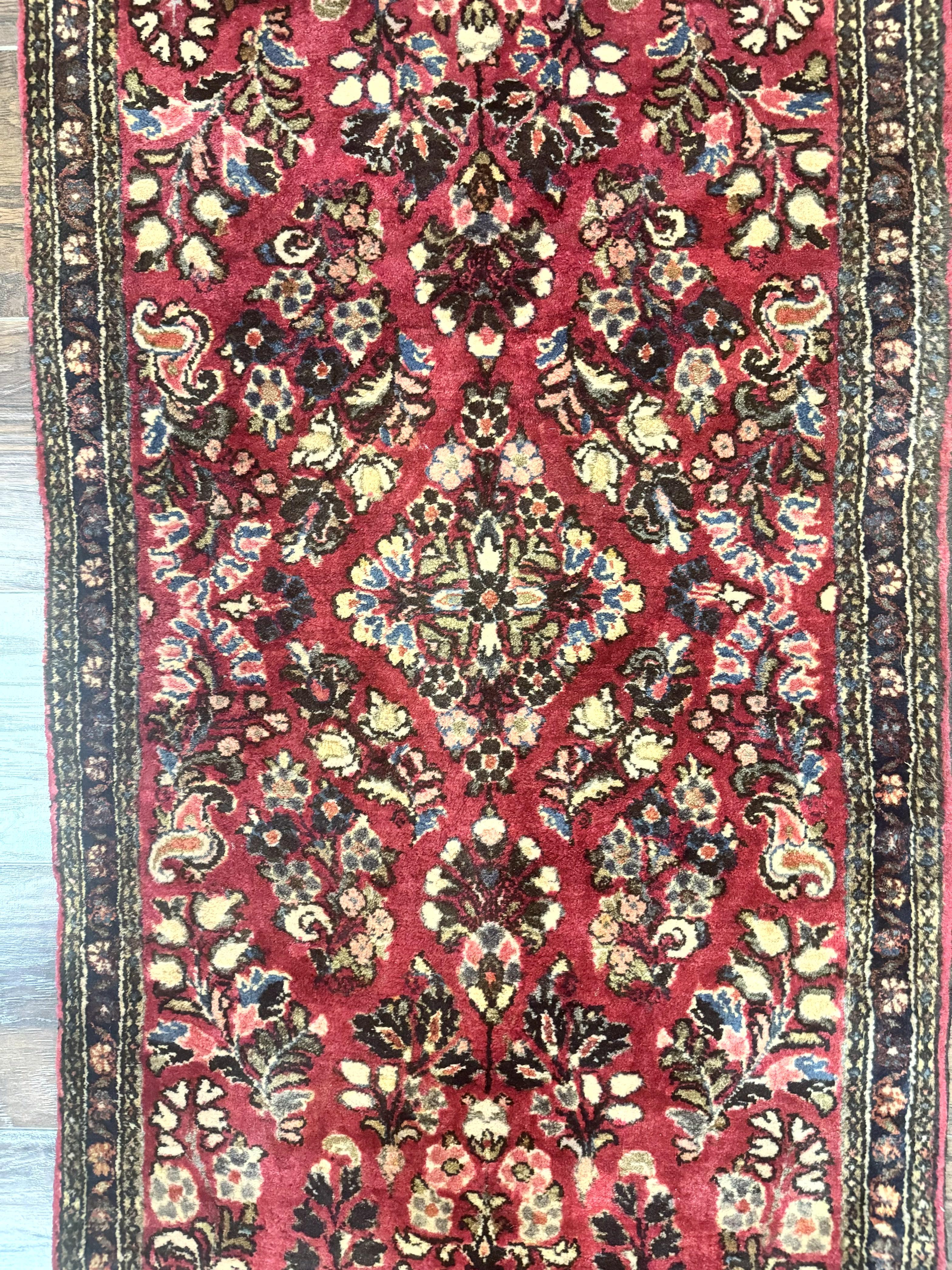 Small Persian Sarouk Rug 2x4, Floral, Red Hand Knotted Wool Traditional Oriental Carpet, Antique Persian Rug 2 x 4 - Image 7