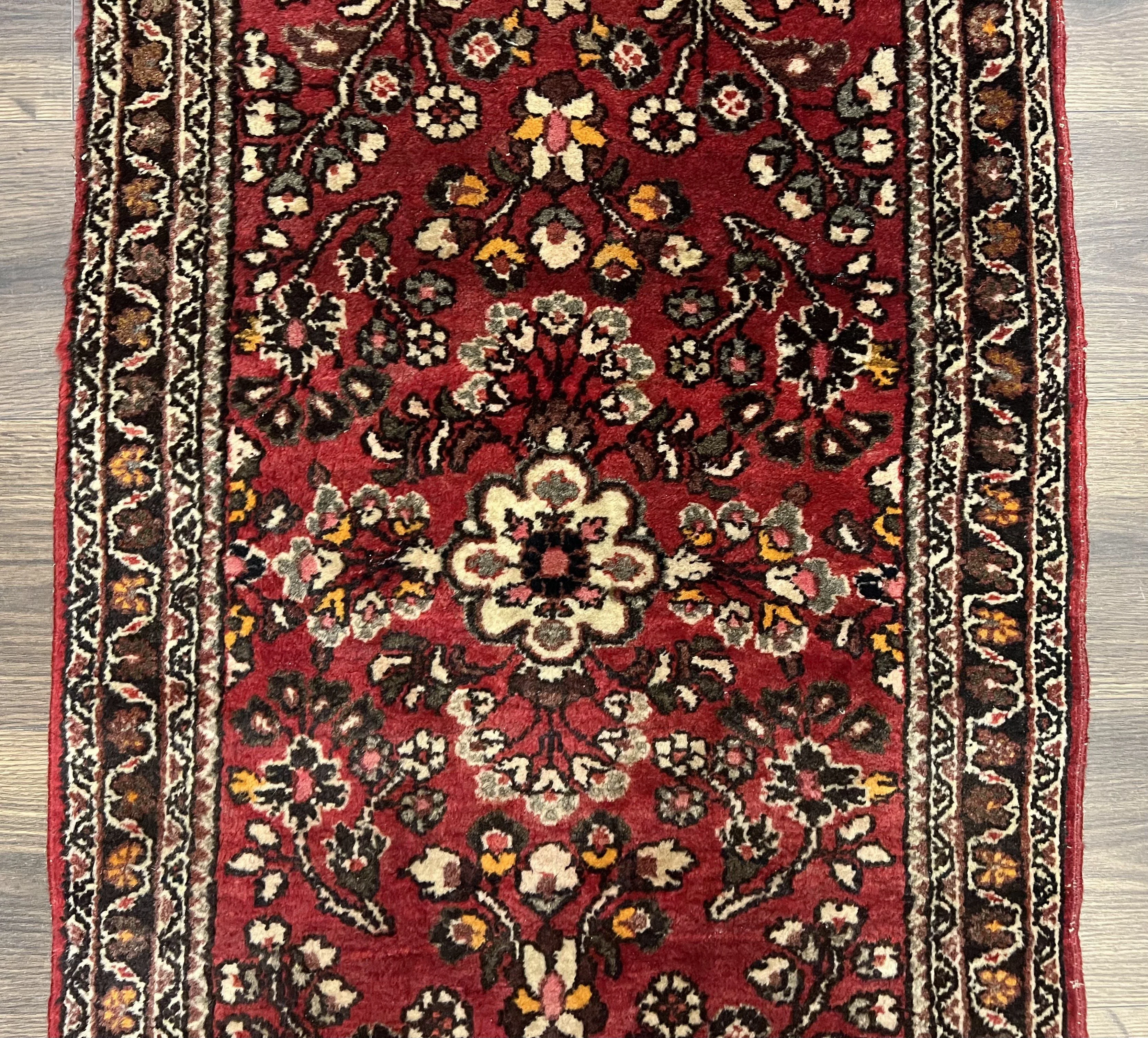 Small Persian Sarouk Rug 2x4 ft, Allover Floral Pattern, Red Black Cream, Hand Knotted Wool Traditional Oriental Carpet, Antique Persian Rug 2 x 4 - Image 11