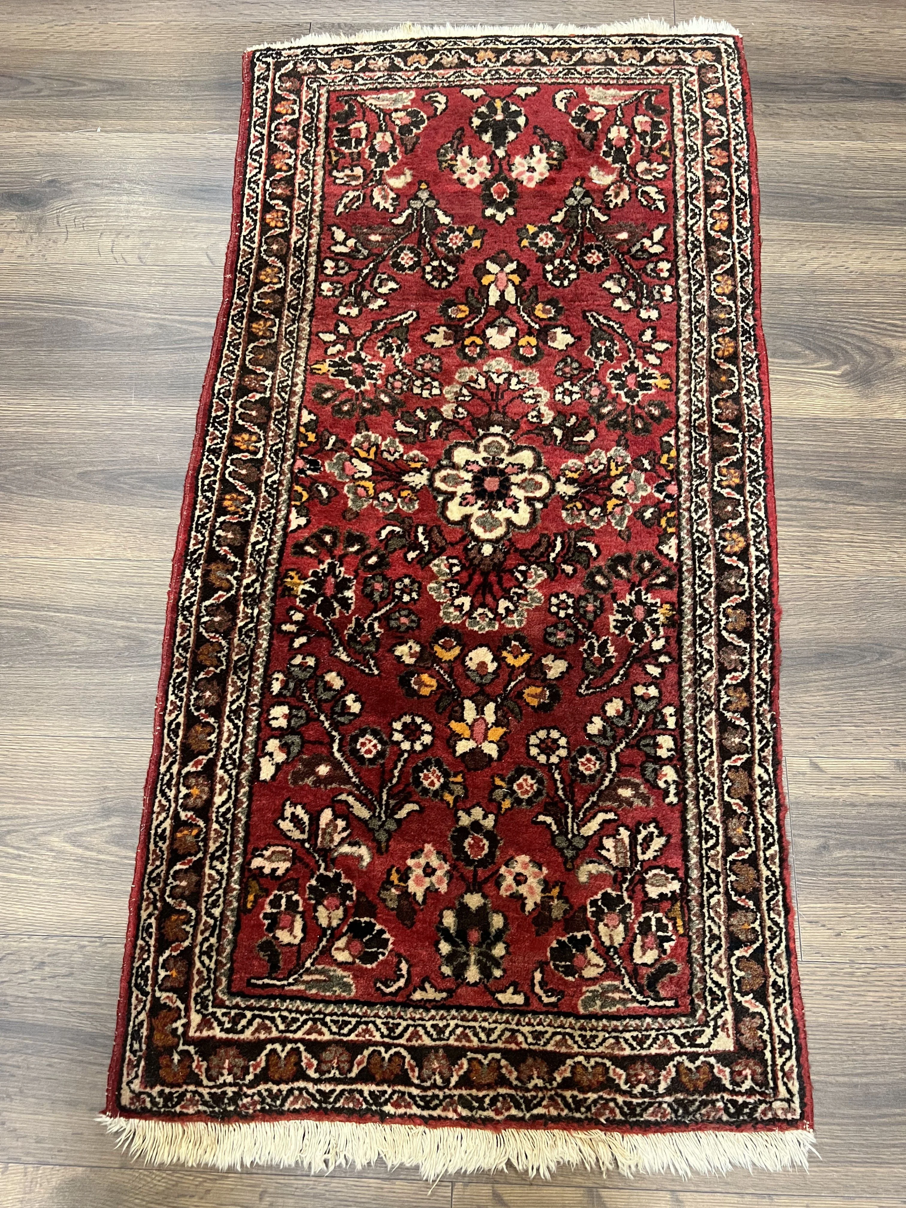 Small Persian Sarouk Rug 2x4 ft, Allover Floral Pattern, Red Black Cream, Hand Knotted Wool Traditional Oriental Carpet, Antique Persian Rug 2 x 4 - Image 2