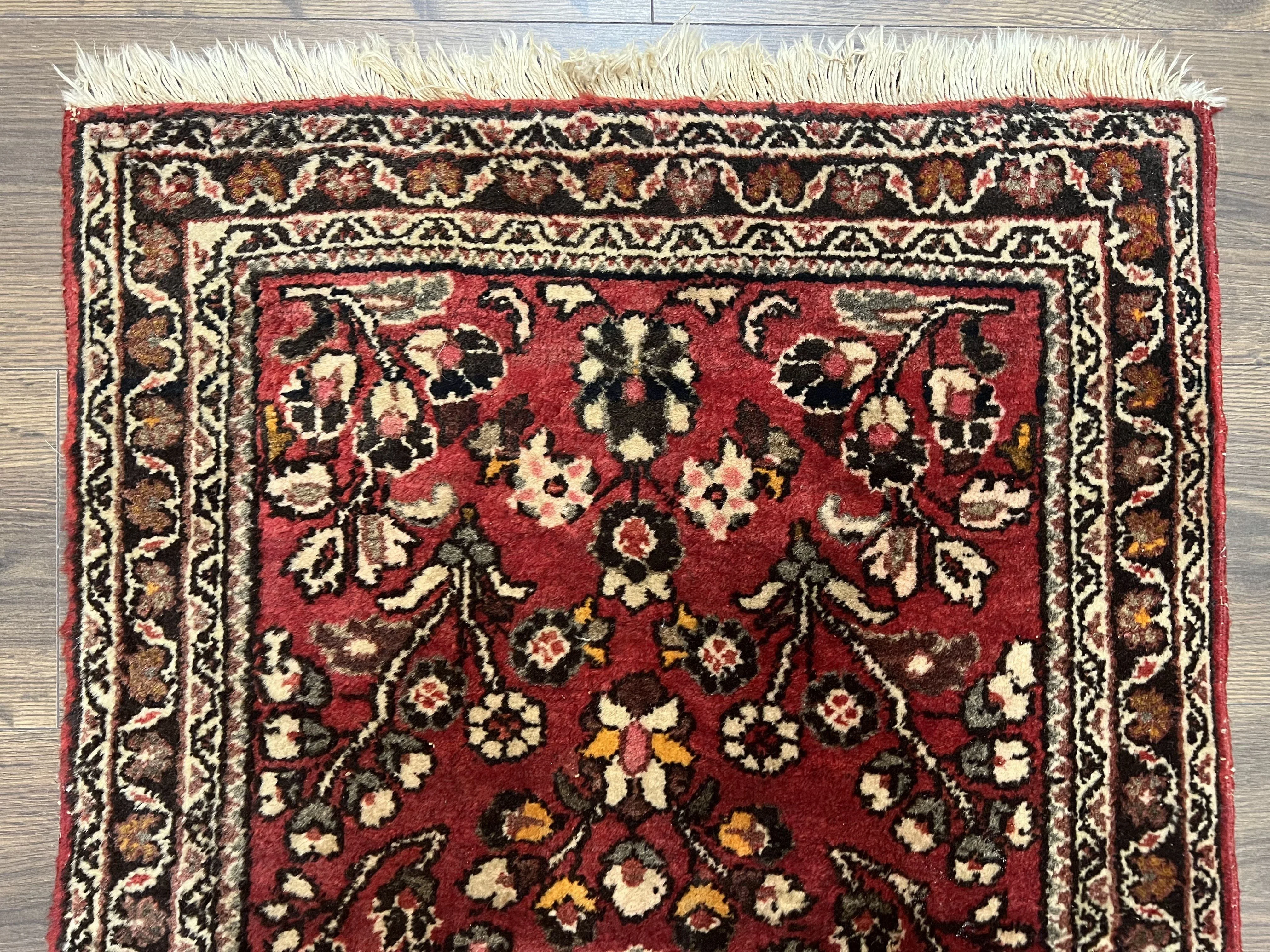 Small Persian Sarouk Rug 2x4 ft, Allover Floral Pattern, Red Black Cream, Hand Knotted Wool Traditional Oriental Carpet, Antique Persian Rug 2 x 4 - Image 3