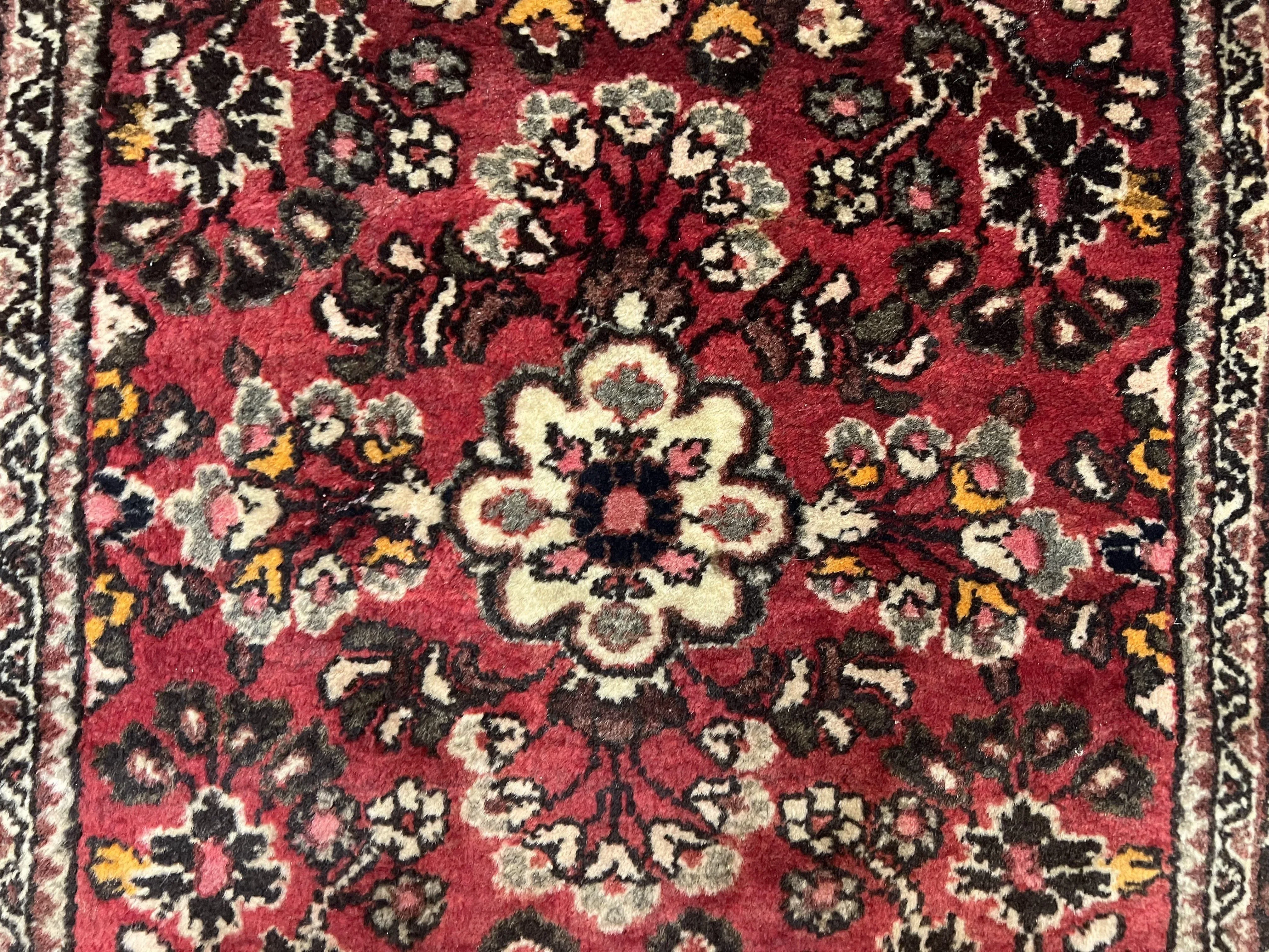 Small Persian Sarouk Rug 2x4 ft, Allover Floral Pattern, Red Black Cream, Hand Knotted Wool Traditional Oriental Carpet, Antique Persian Rug 2 x 4 - Image 4