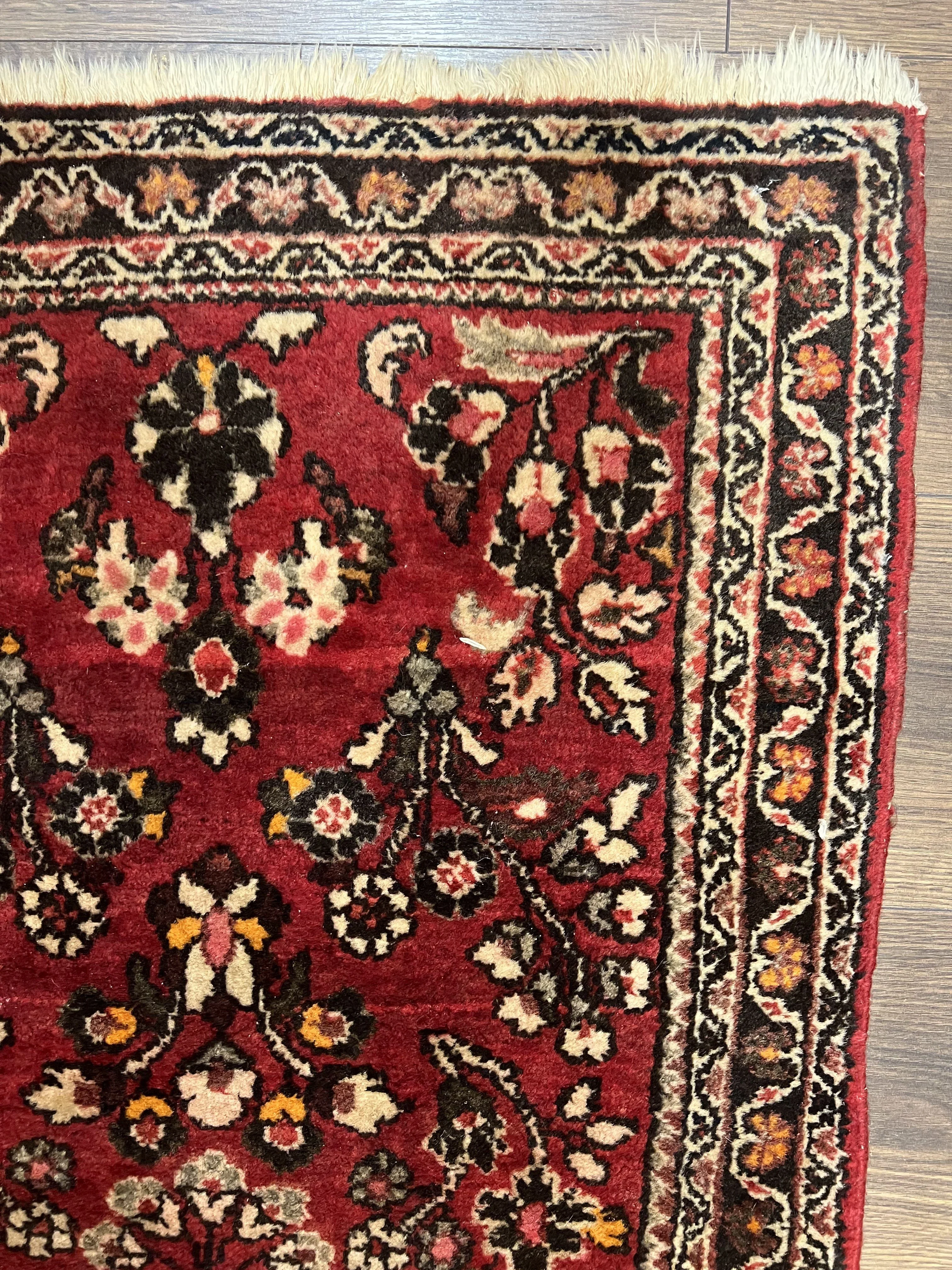 Small Persian Sarouk Rug 2x4 ft, Allover Floral Pattern, Red Black Cream, Hand Knotted Wool Traditional Oriental Carpet, Antique Persian Rug 2 x 4 - Image 7