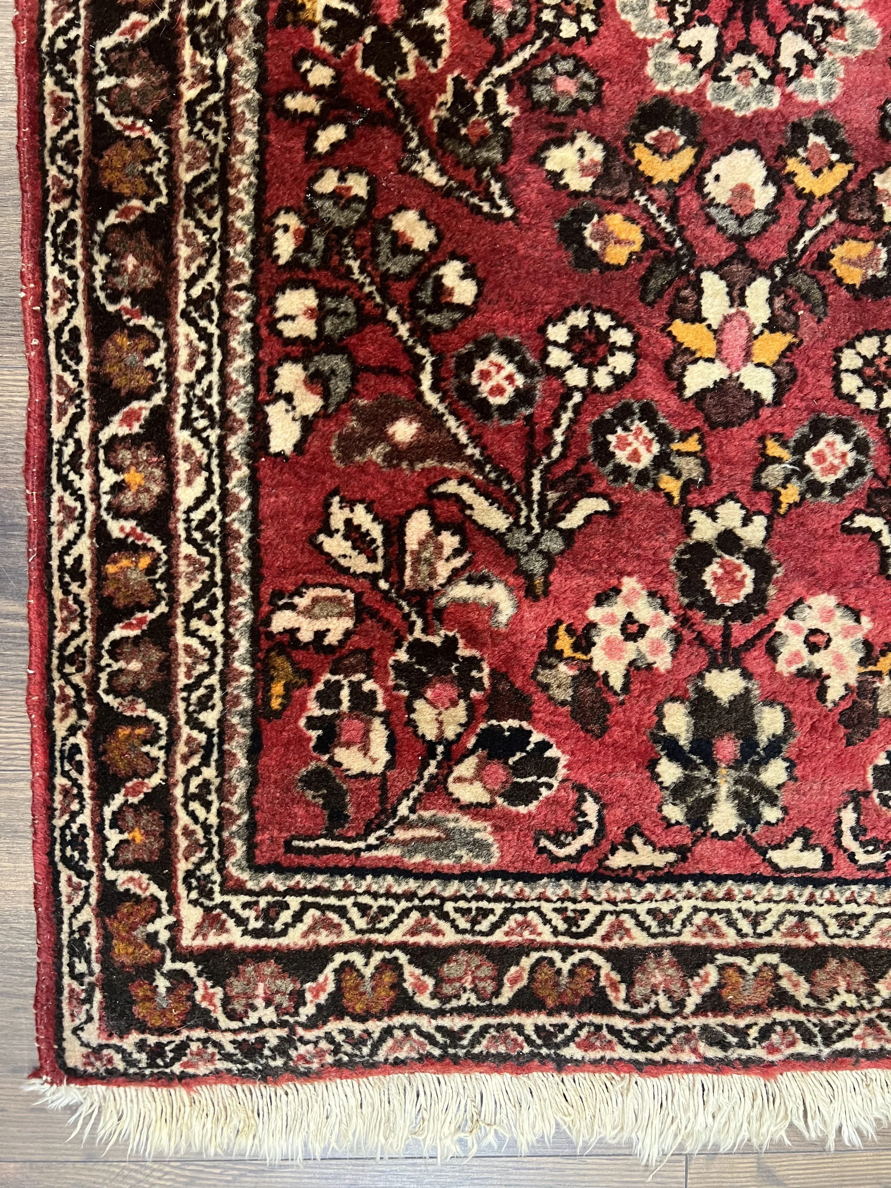 Small Persian Sarouk Rug 2x4 ft, Allover Floral Pattern, Red Black Cream, Hand Knotted Wool Traditional Oriental Carpet, Antique Persian Rug 2 x 4 - Image 8