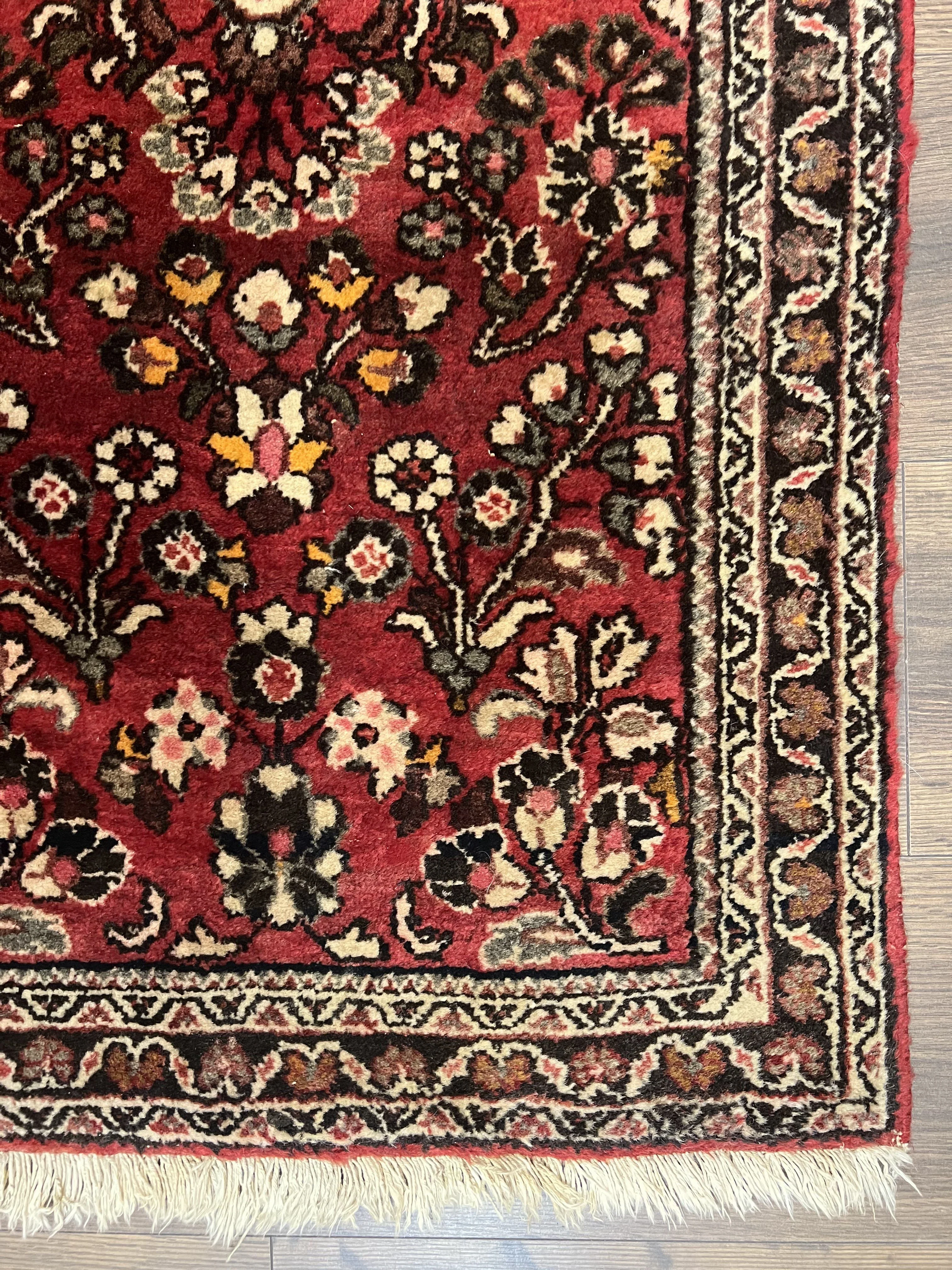Small Persian Sarouk Rug 2x4 ft, Allover Floral Pattern, Red Black Cream, Hand Knotted Wool Traditional Oriental Carpet, Antique Persian Rug 2 x 4 - Image 9