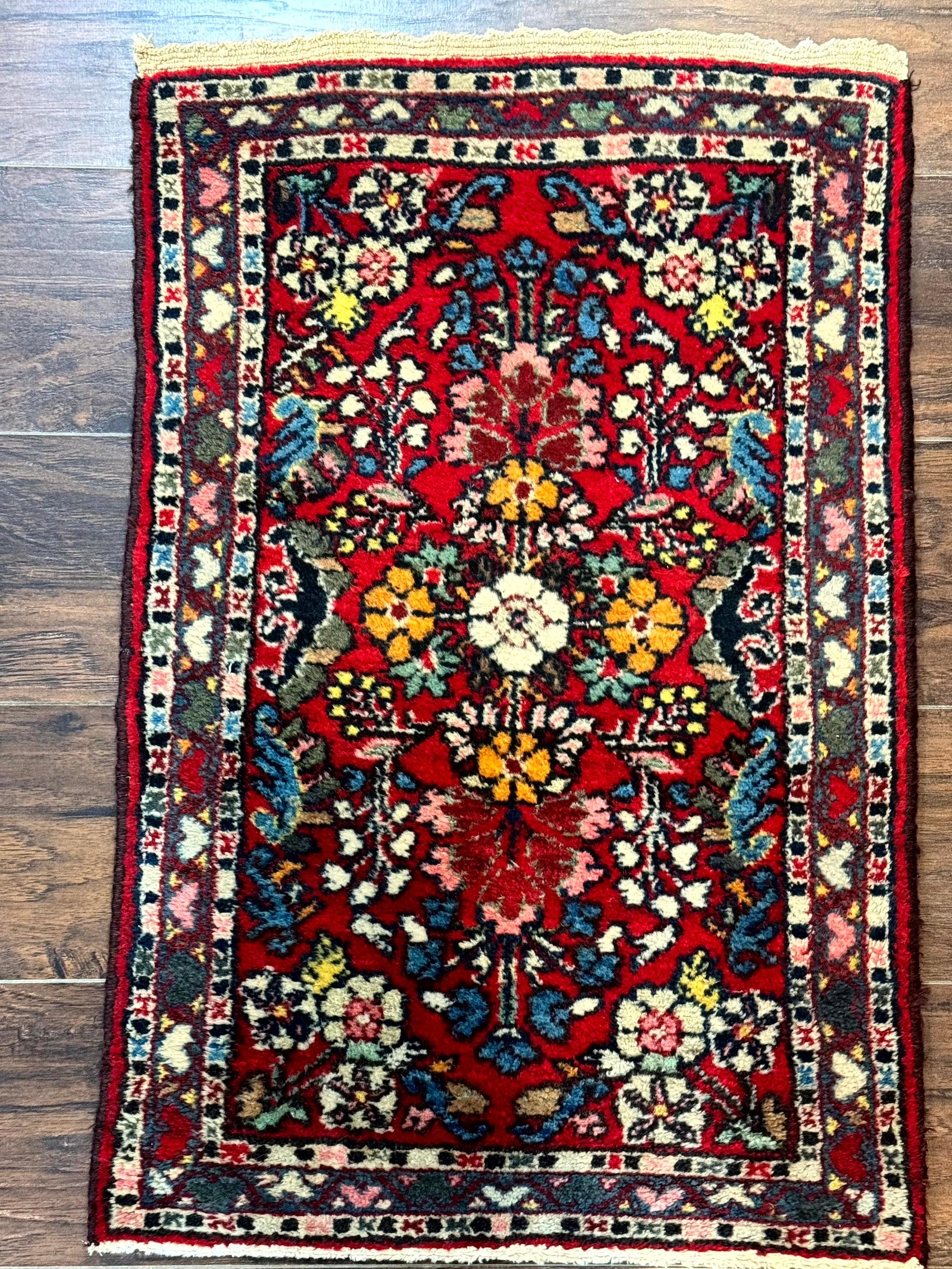 Small Persian Tribal Rug 2x3, Red Colorful Small Hamadan Carpet, Antique Persian Rug - Image 2