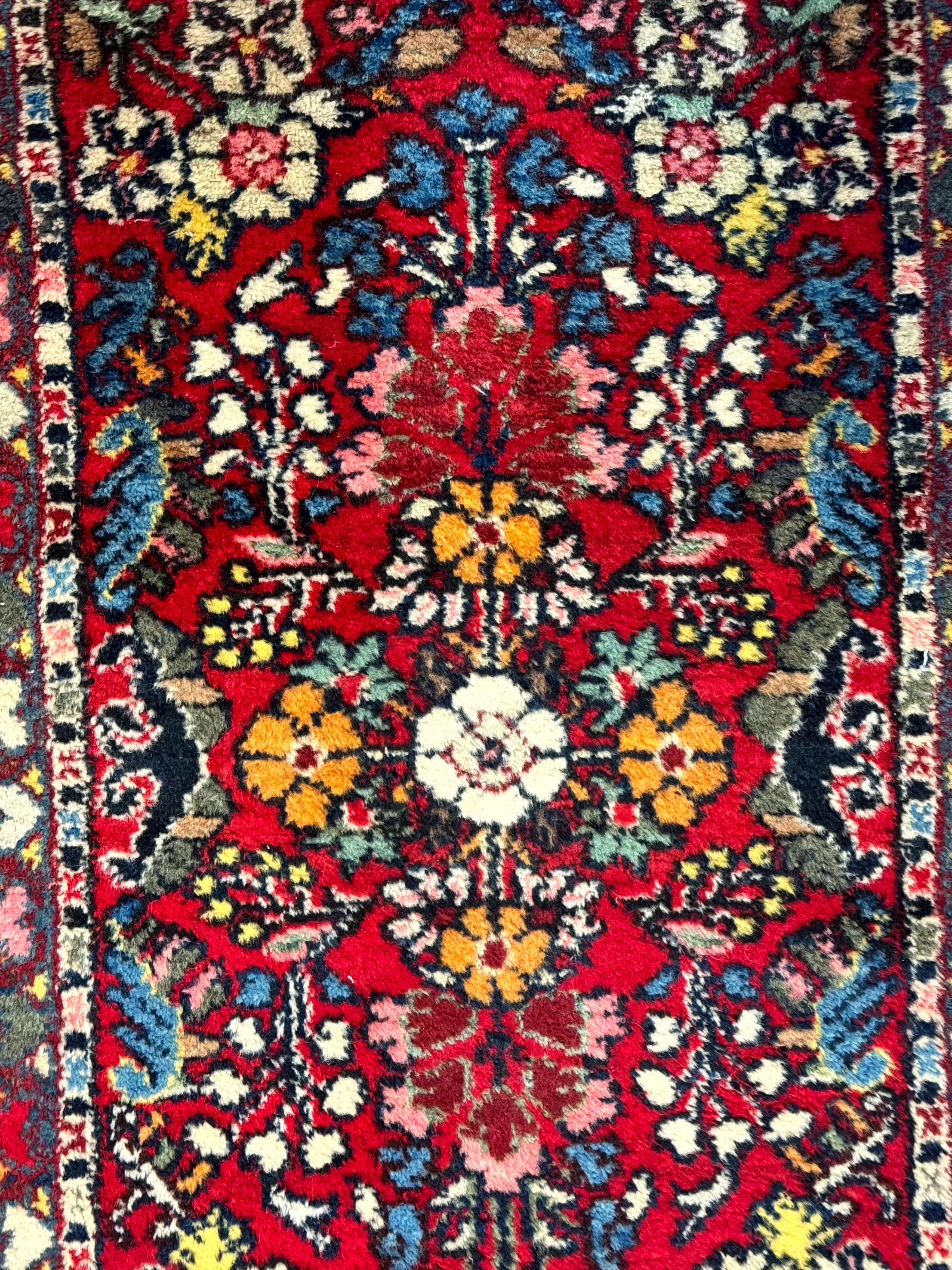Small Persian Tribal Rug 2x3, Red Colorful Small Hamadan Carpet, Antique Persian Rug - Image 6