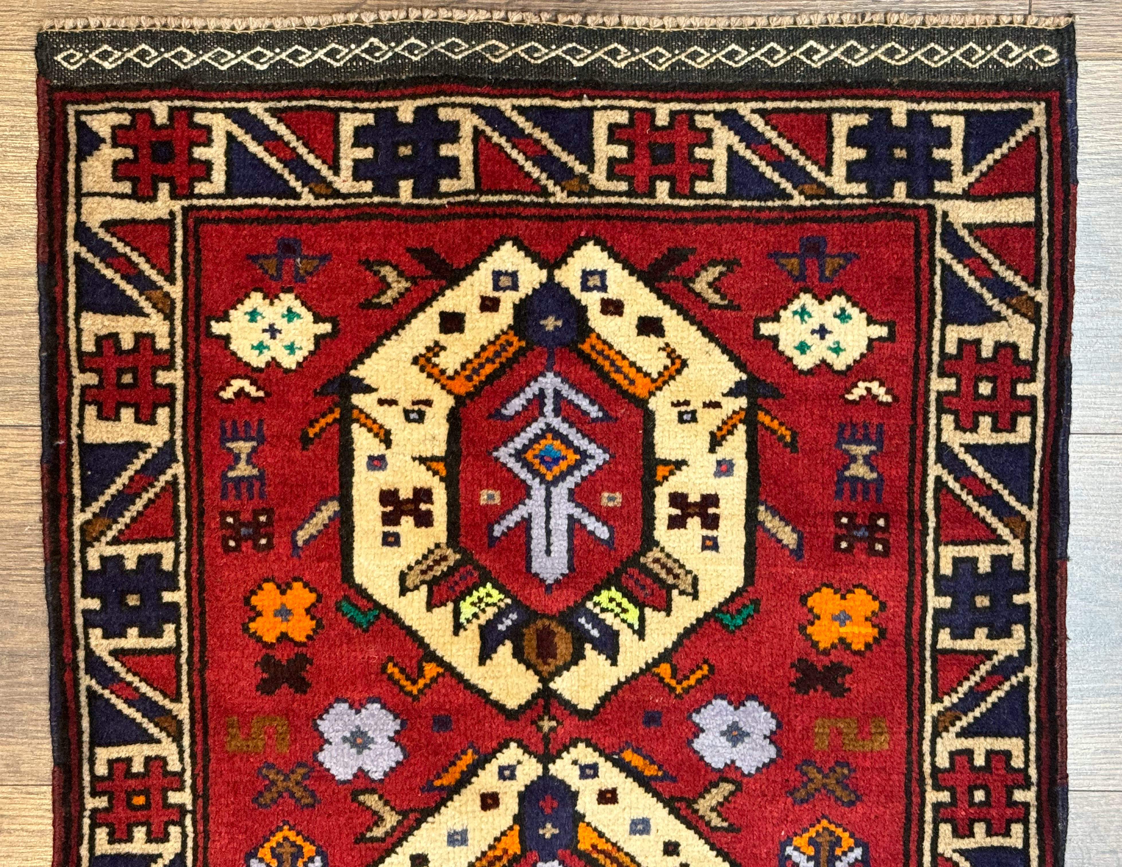 Small Persian Tribal Rug, Red and Ivory, Baluch Rug - Image 5