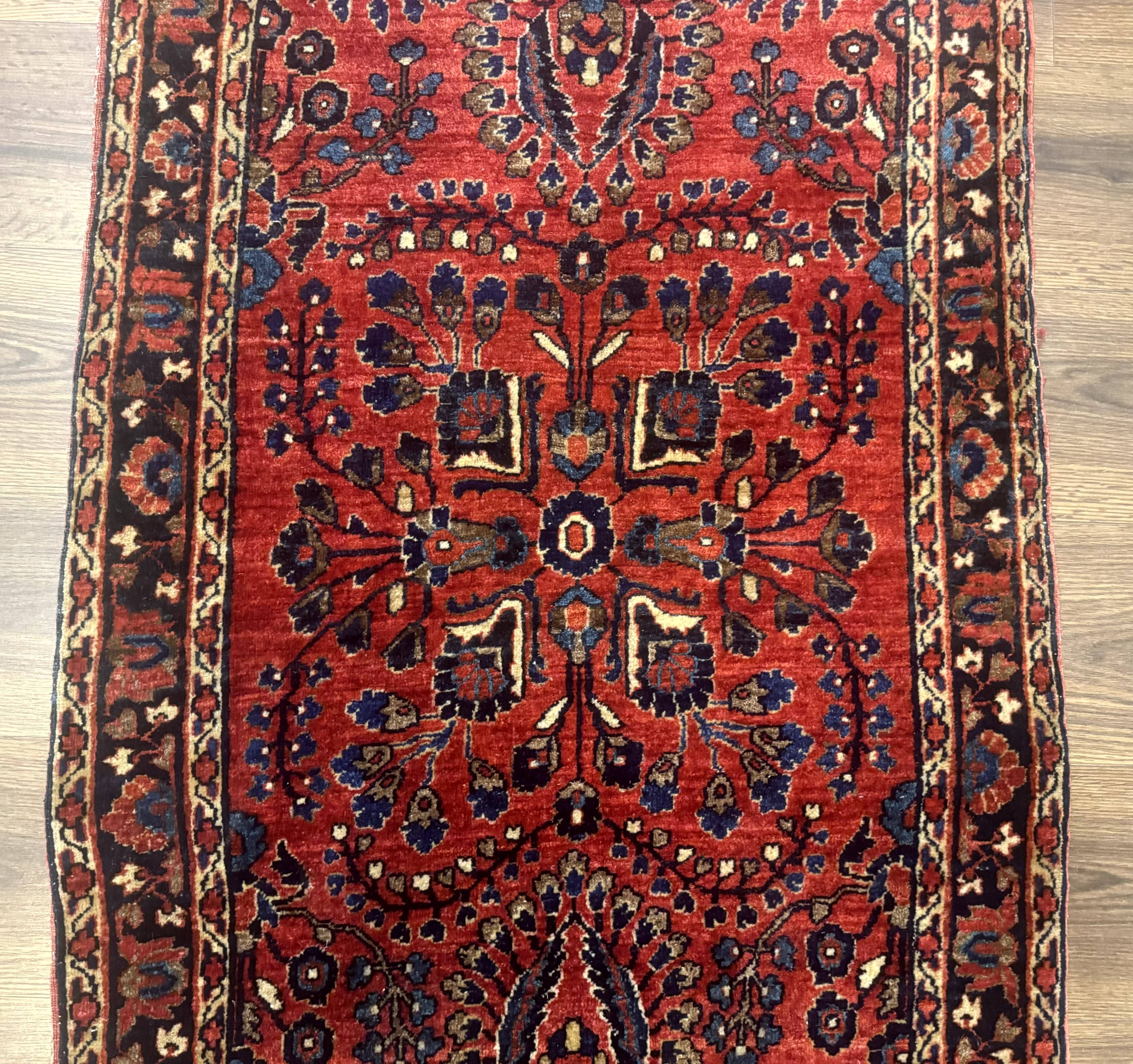 Small Red Persian Sarouk Rug 2.7 x 4.9, Floral, Antique - Image 2