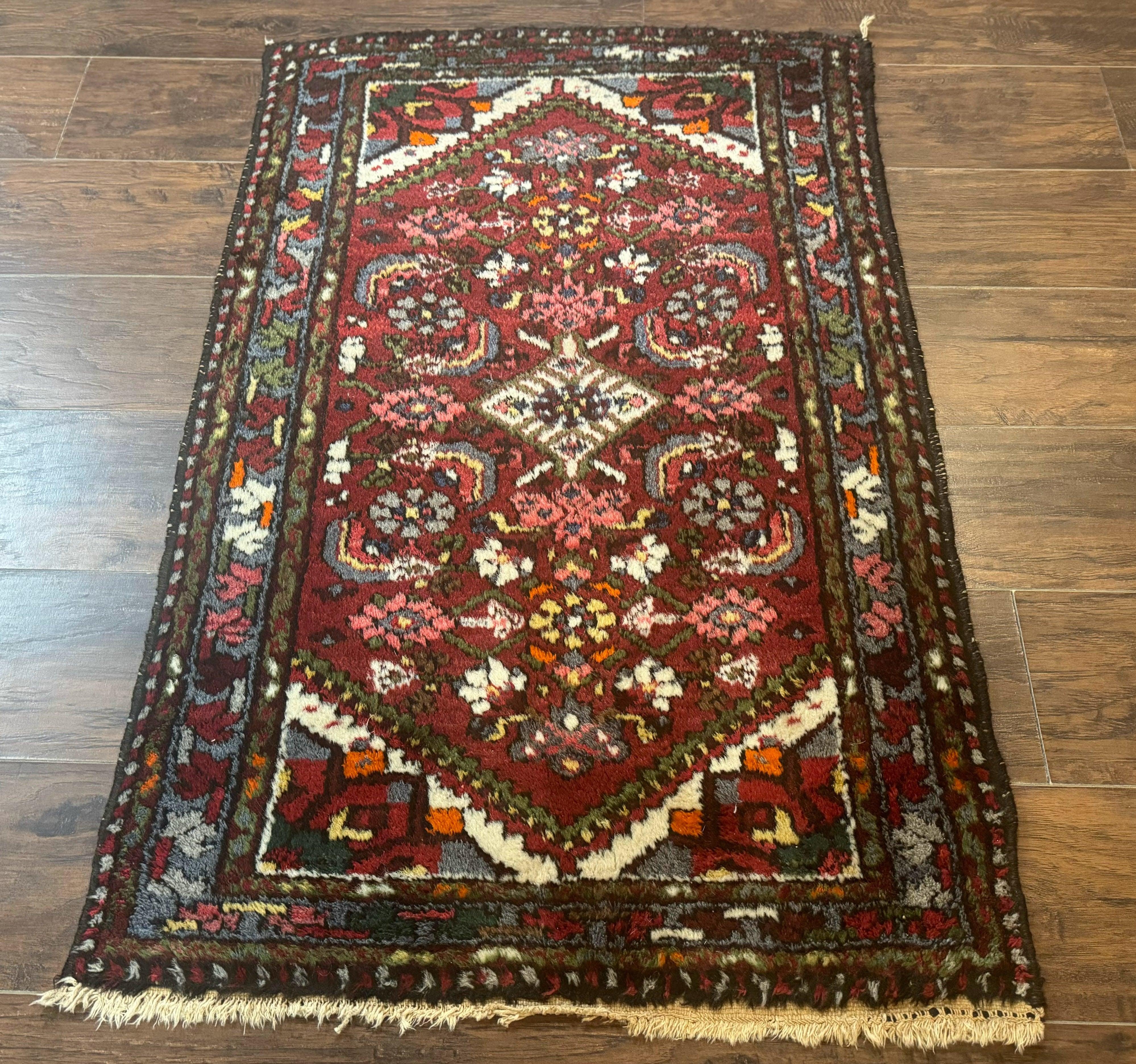 Small Red Persian Tribal Rug 2.6 x 4, Wool Rug, Persian Hamadan Rug - Image 11