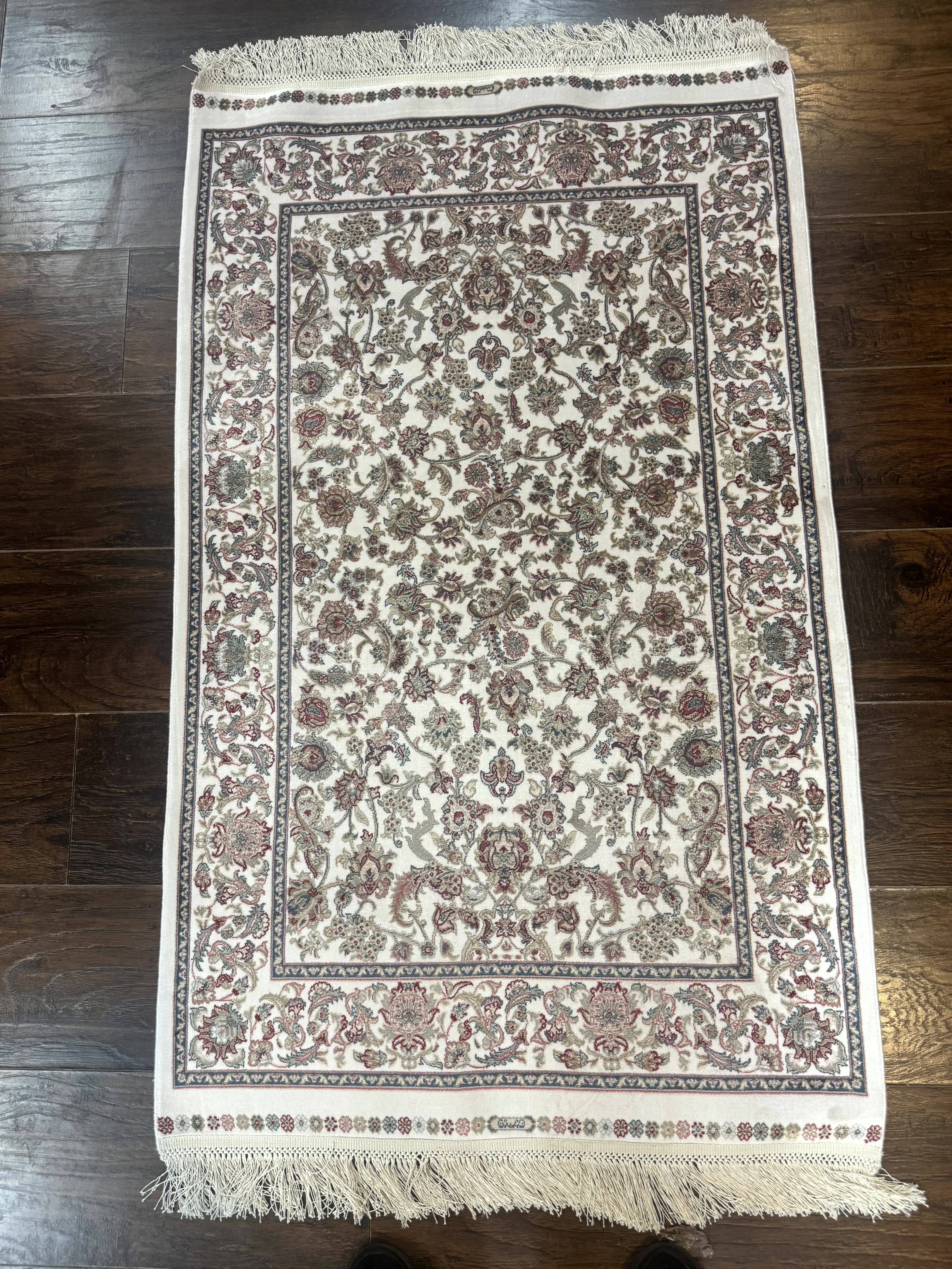 Small Turkish Silk Rug 2.6 x 4, Ivory, Allover Design, Bamboo Silk - Image 12