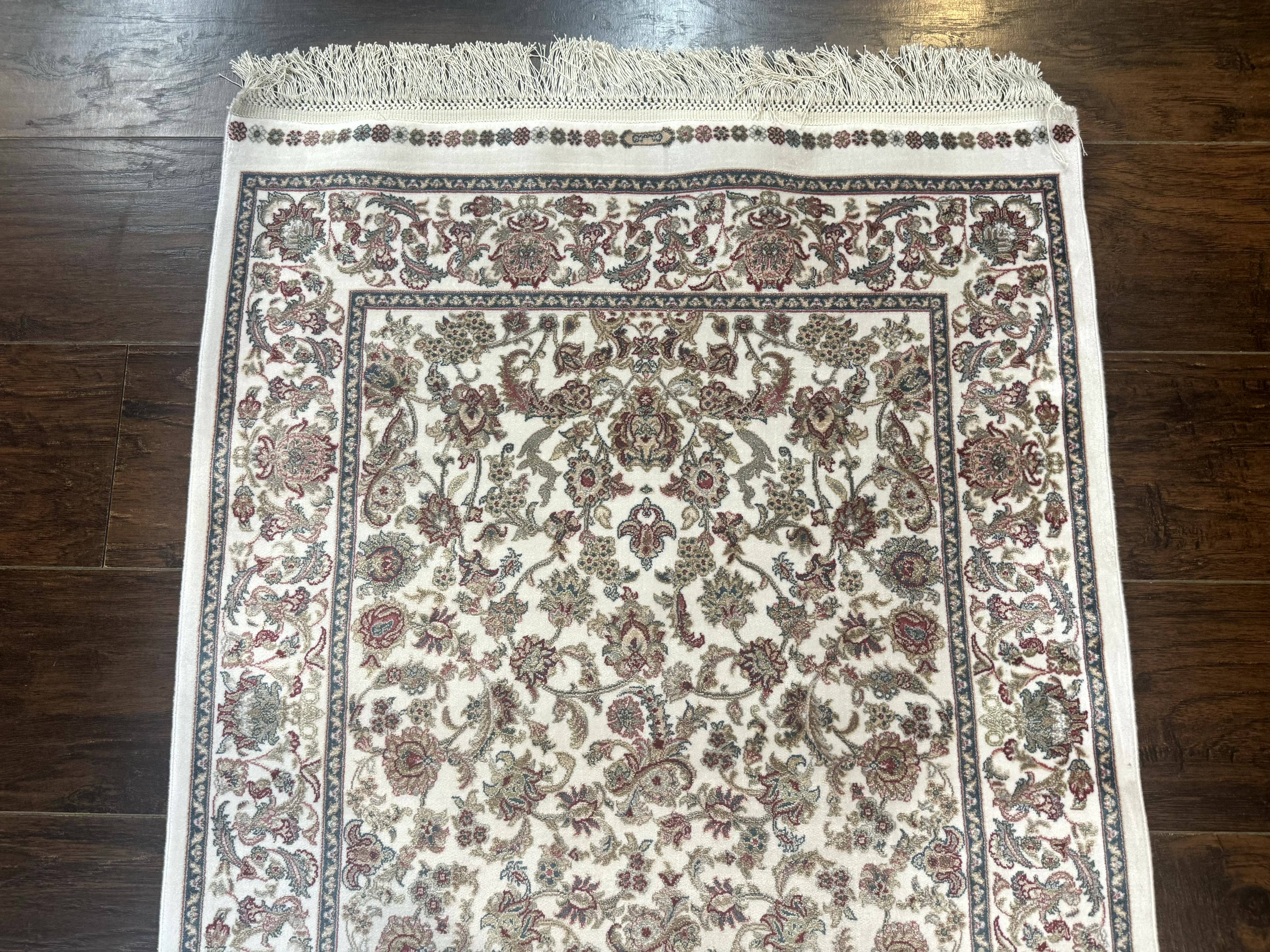 Small Turkish Silk Rug 2.6 x 4, Ivory, Allover Design, Bamboo Silk - Image 3