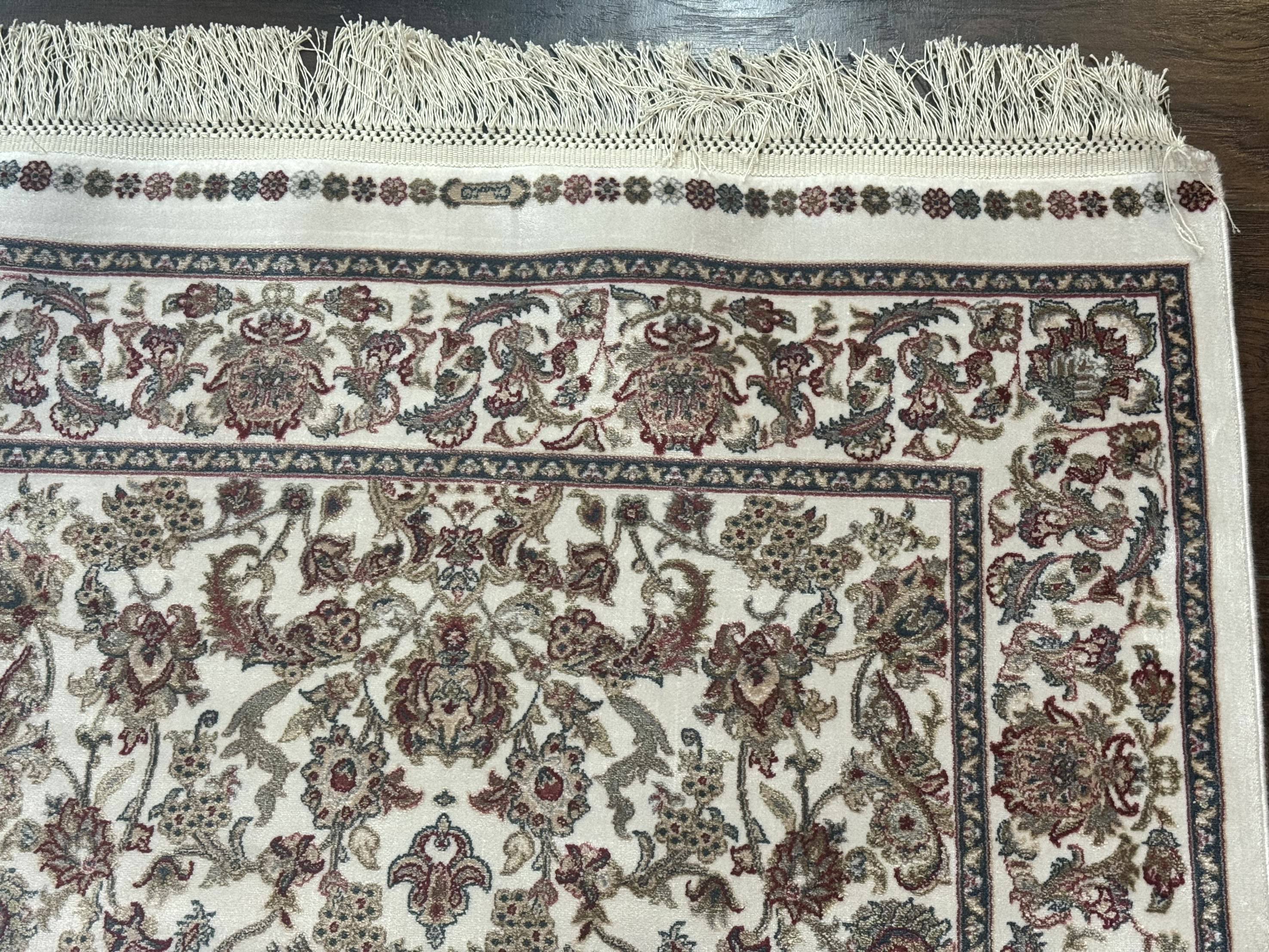 Small Turkish Silk Rug 2.6 x 4, Ivory, Allover Design, Bamboo Silk - Image 7