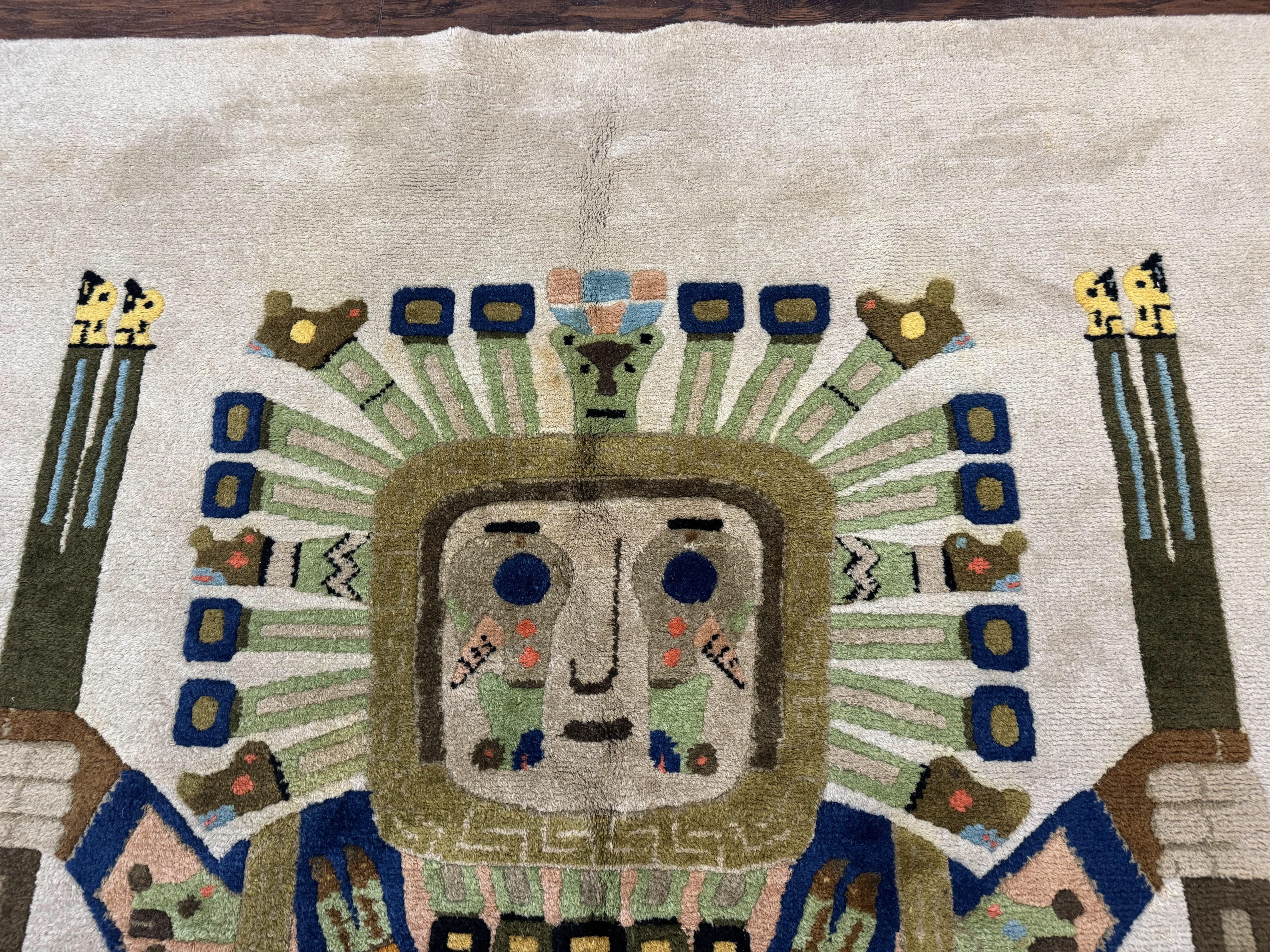 South American Rug 6x7, Unique Native American Design, Ivory, Ecuador Rug, Handmade Wool - Image 4