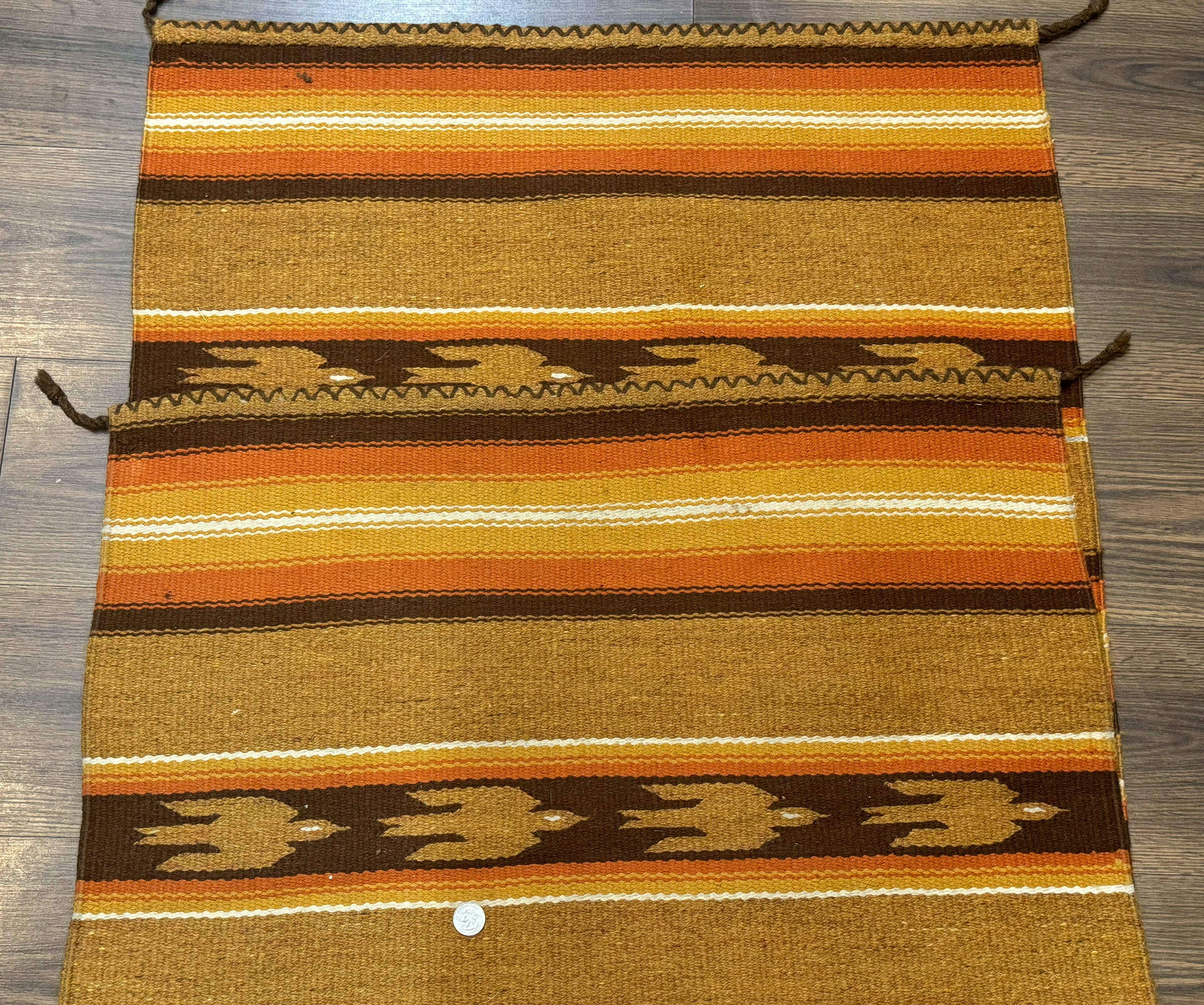 South American Rug Blanket 2.7 x 5.6, Wool, Handmade, Navajo Design, Orange Brown - Image 10