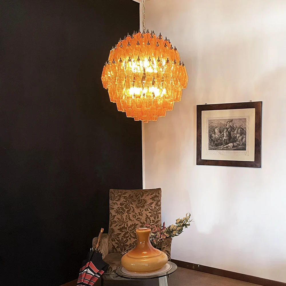 Spherical Murano Poliedri Amber Glass Chandelier - Image 2