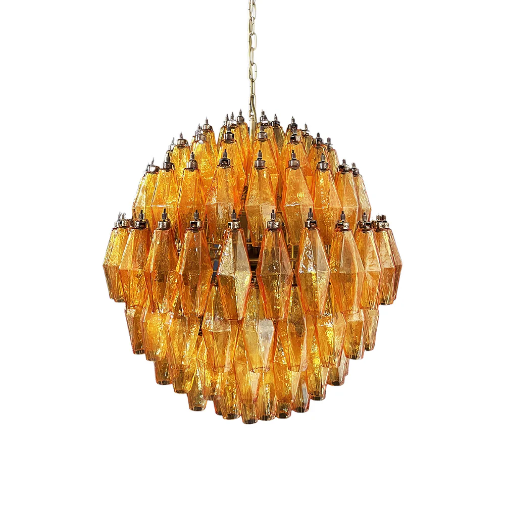 Spherical Murano Poliedri Amber Glass Chandelier - Image 20