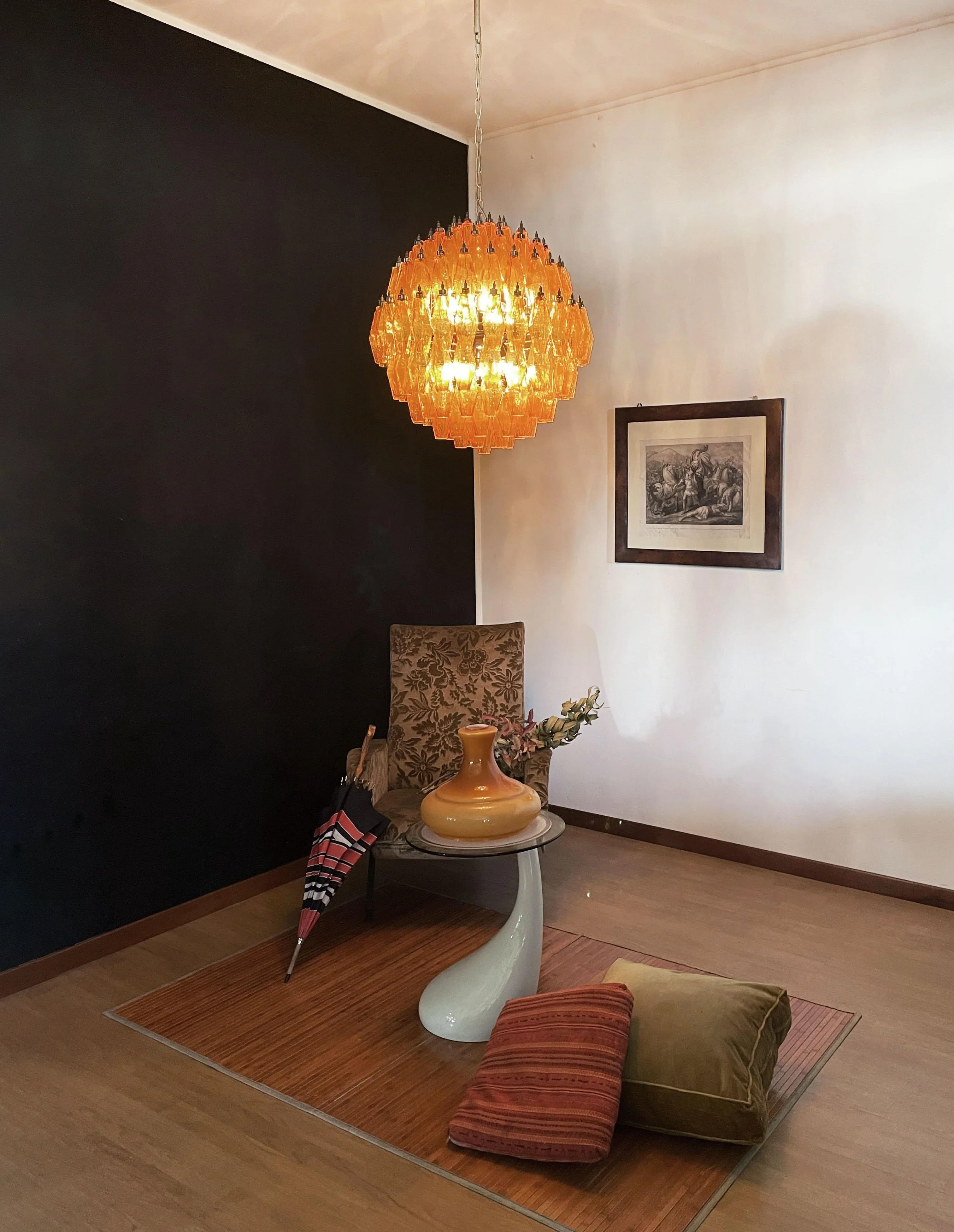 Spherical Murano Poliedri Amber Glass Chandelier - Image 3