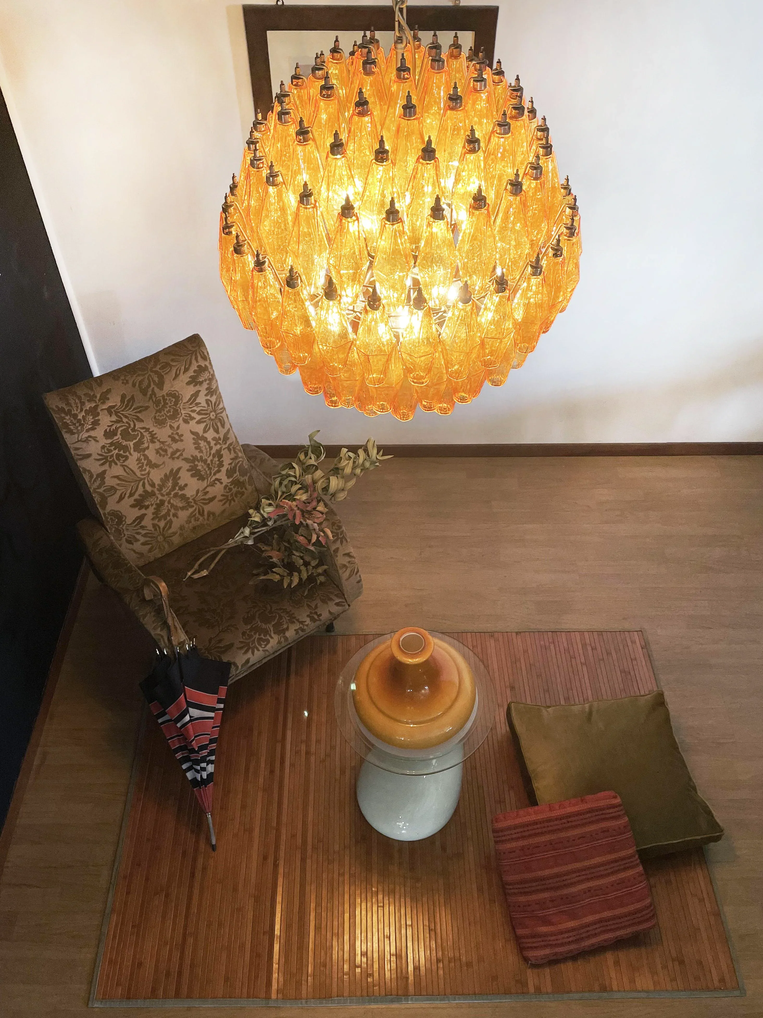 Spherical Murano Poliedri Amber Glass Chandelier - Image 7