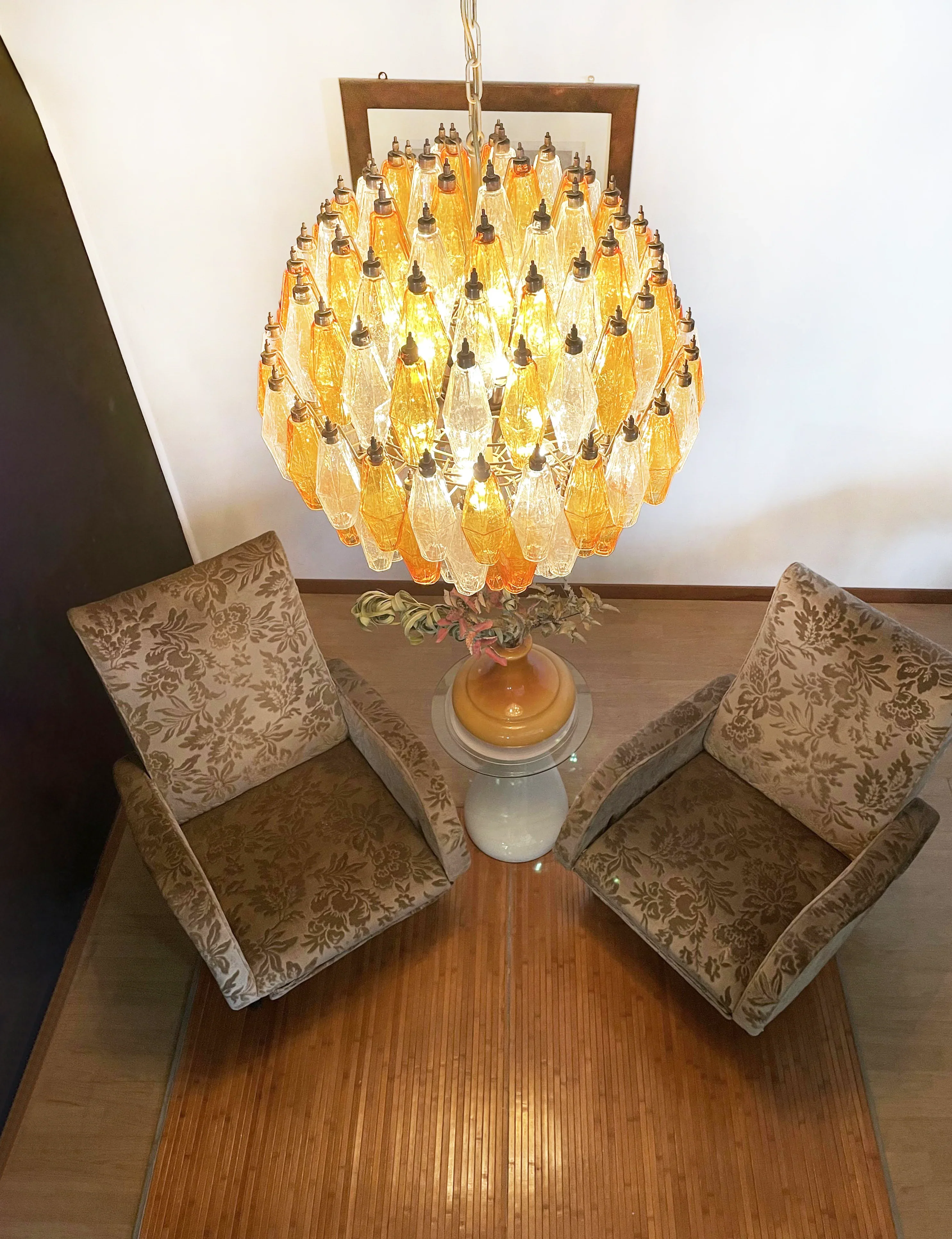 Spherical Murano Poliedri Amber Transparent Glass Chandelier - Image 4