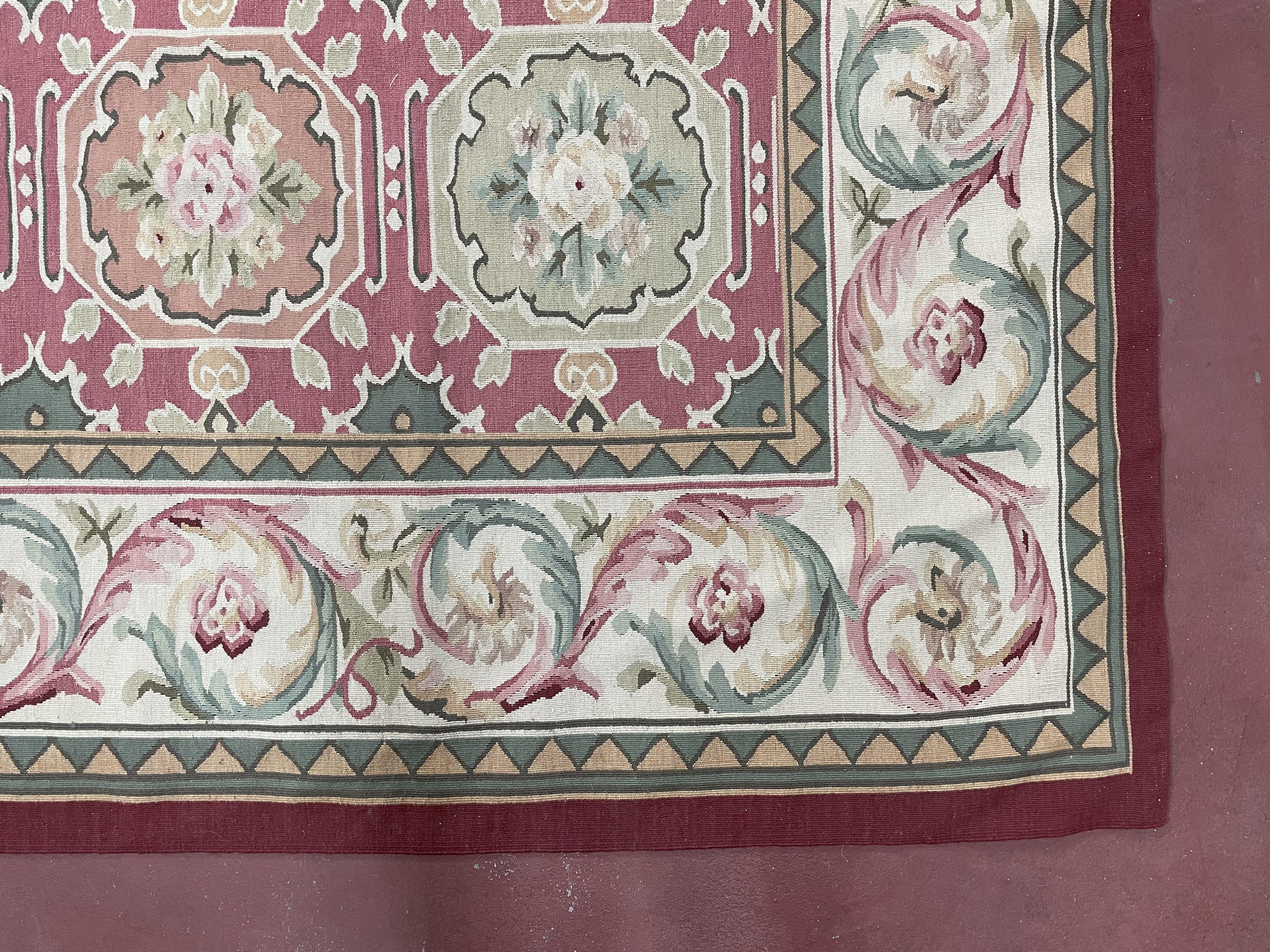 Square Aubusson Rug 9x9, Panel Design, European French English Carpet, Wool - Image 12