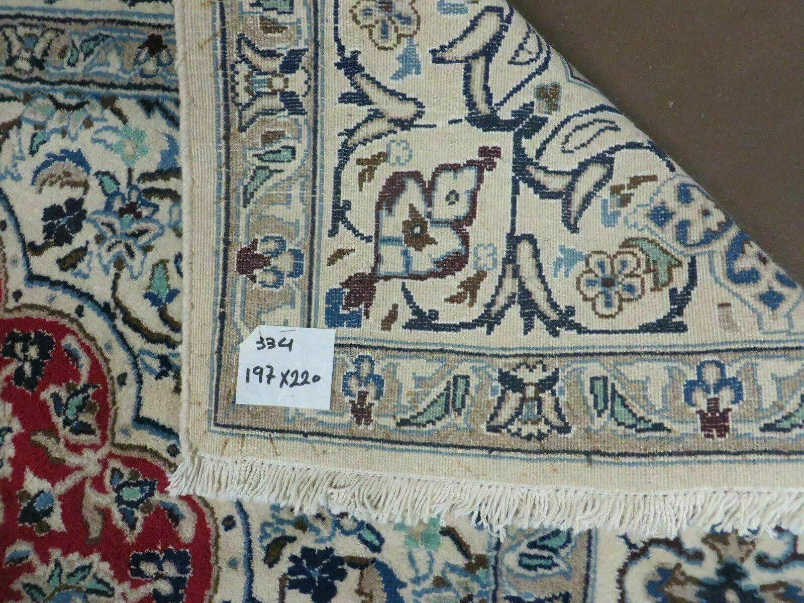 Square Persian Nain Rug 6'3" x 6' 8", Hand-Knotted, Wool with Silk Accents, Ivory Red Blue - Image 10