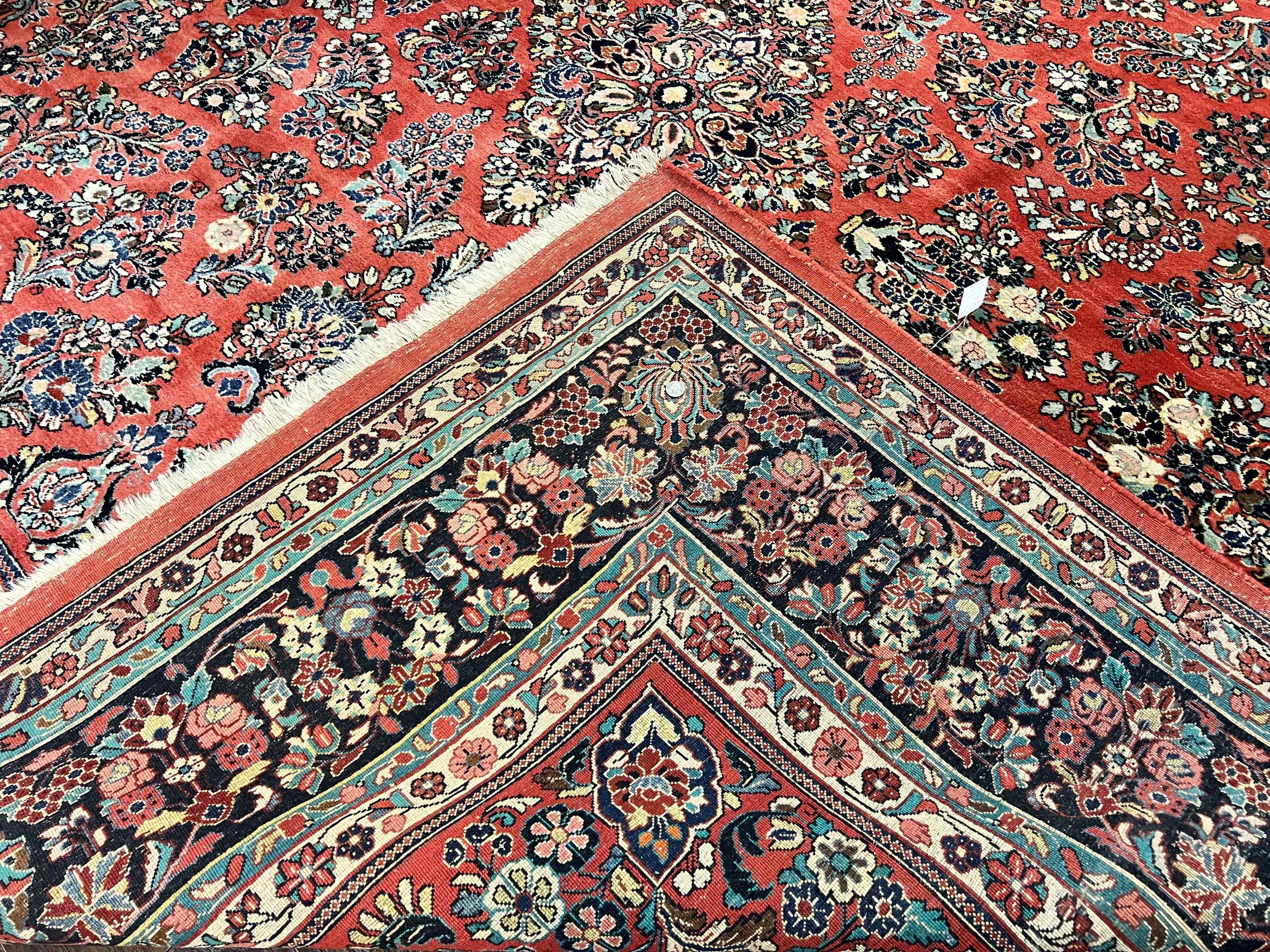 Square Persian Sarouk Rug 11x11 ft, Rare Size, Hand Knotted Wool Floral Allover Red Persian Carpet, Handmade Antique Rug - Image 11