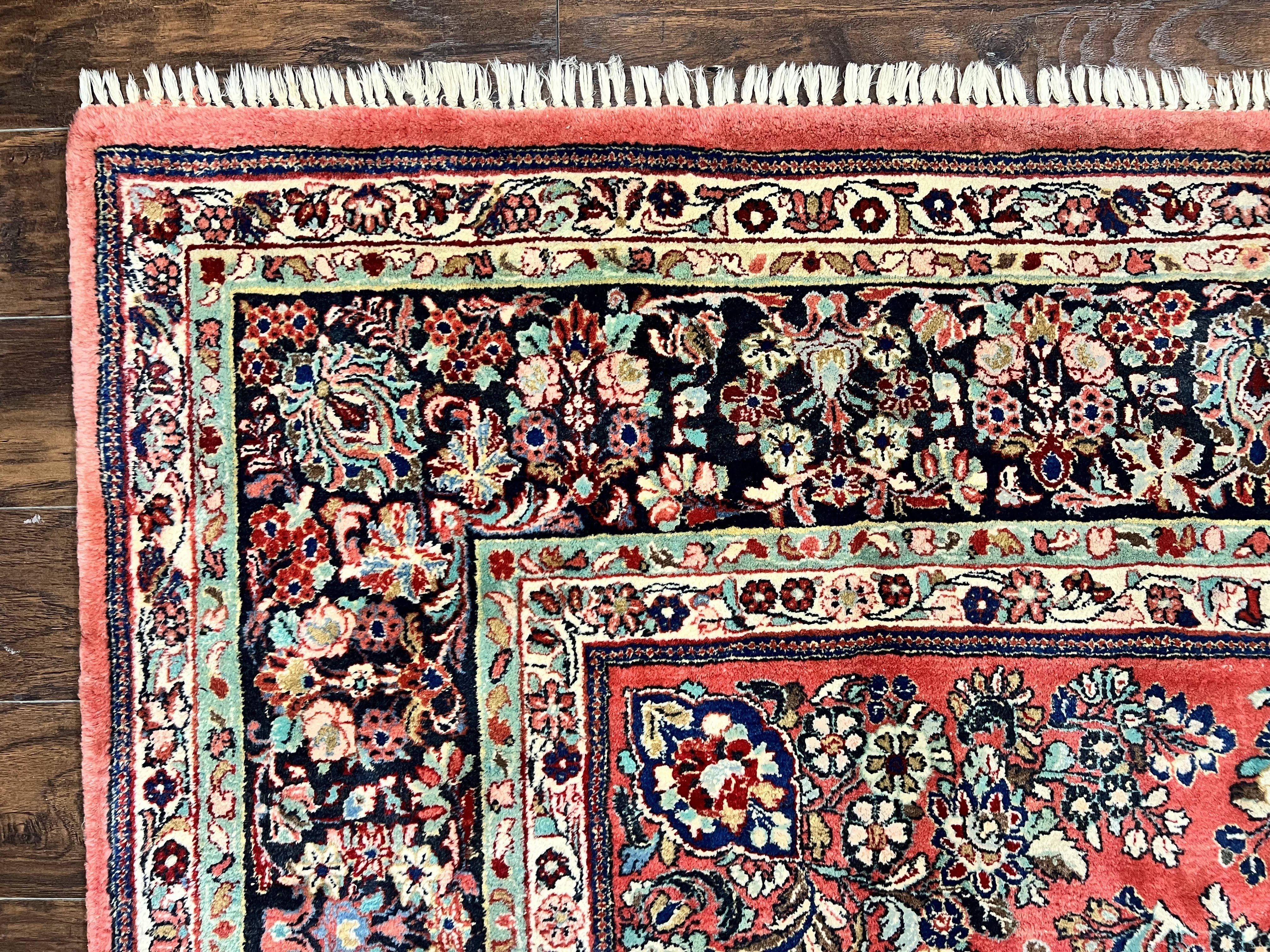 Square Persian Sarouk Rug 11x11 ft, Rare Size, Hand Knotted Wool Floral Allover Red Persian Carpet, Handmade Antique Rug - Image 6