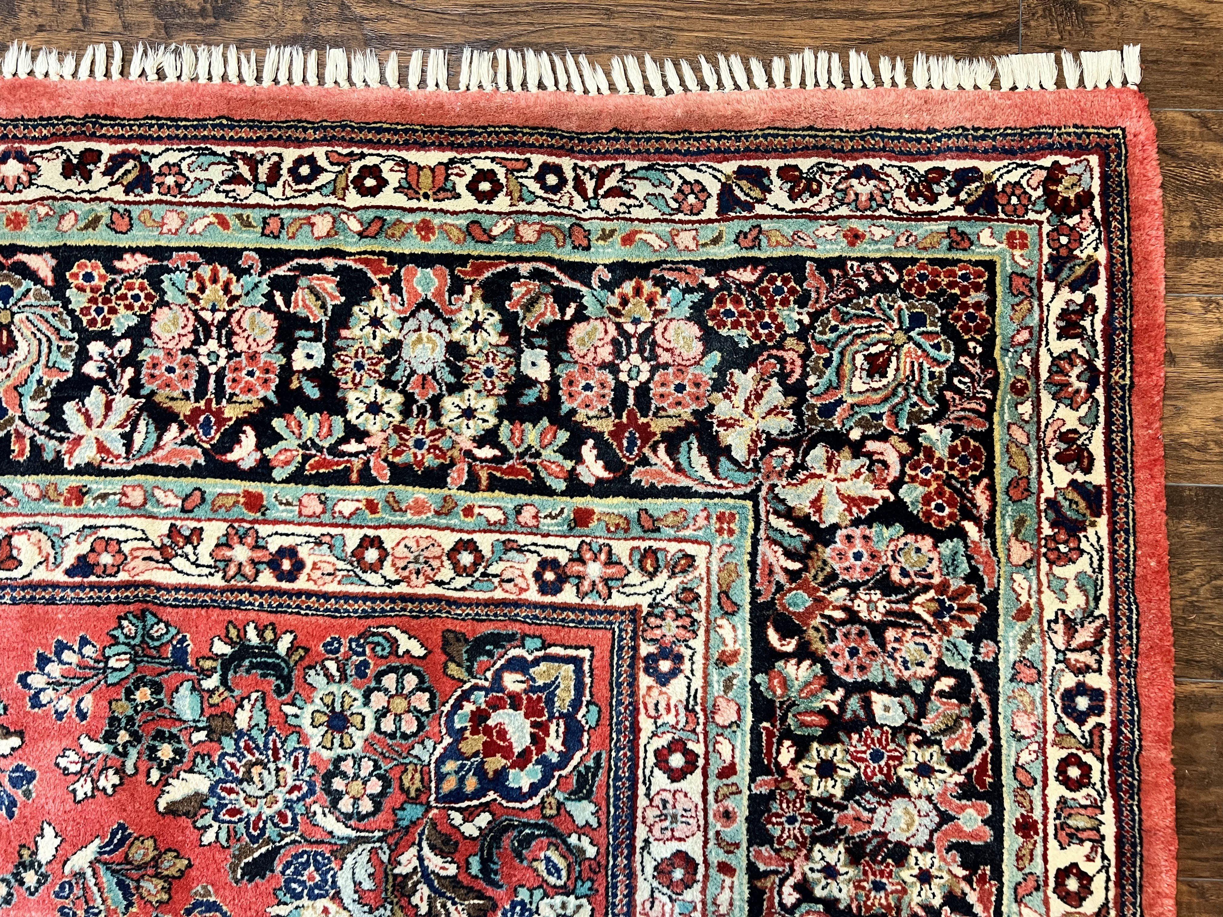 Square Persian Sarouk Rug 11x11 ft, Rare Size, Hand Knotted Wool Floral Allover Red Persian Carpet, Handmade Antique Rug - Image 7