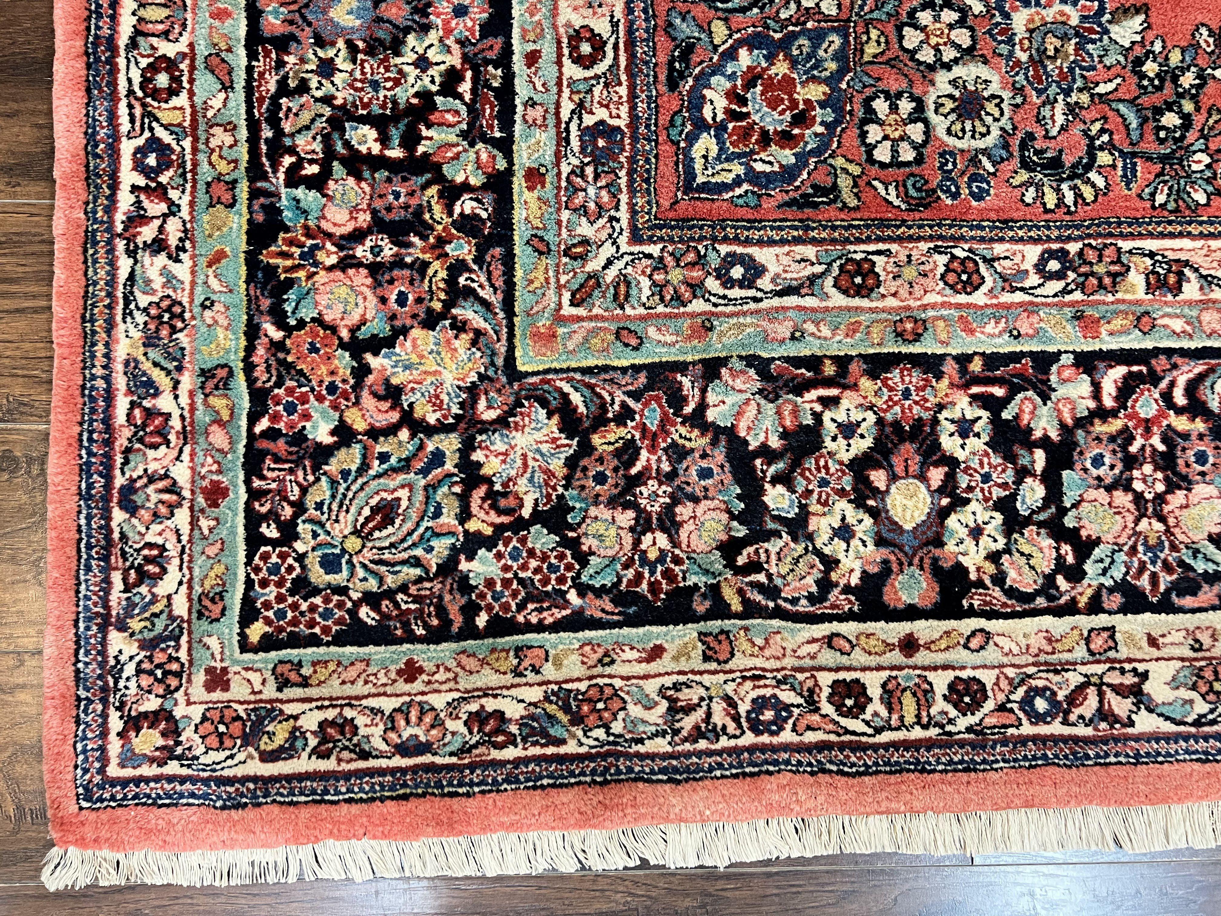 Square Persian Sarouk Rug 11x11 ft, Rare Size, Hand Knotted Wool Floral Allover Red Persian Carpet, Handmade Antique Rug - Image 8