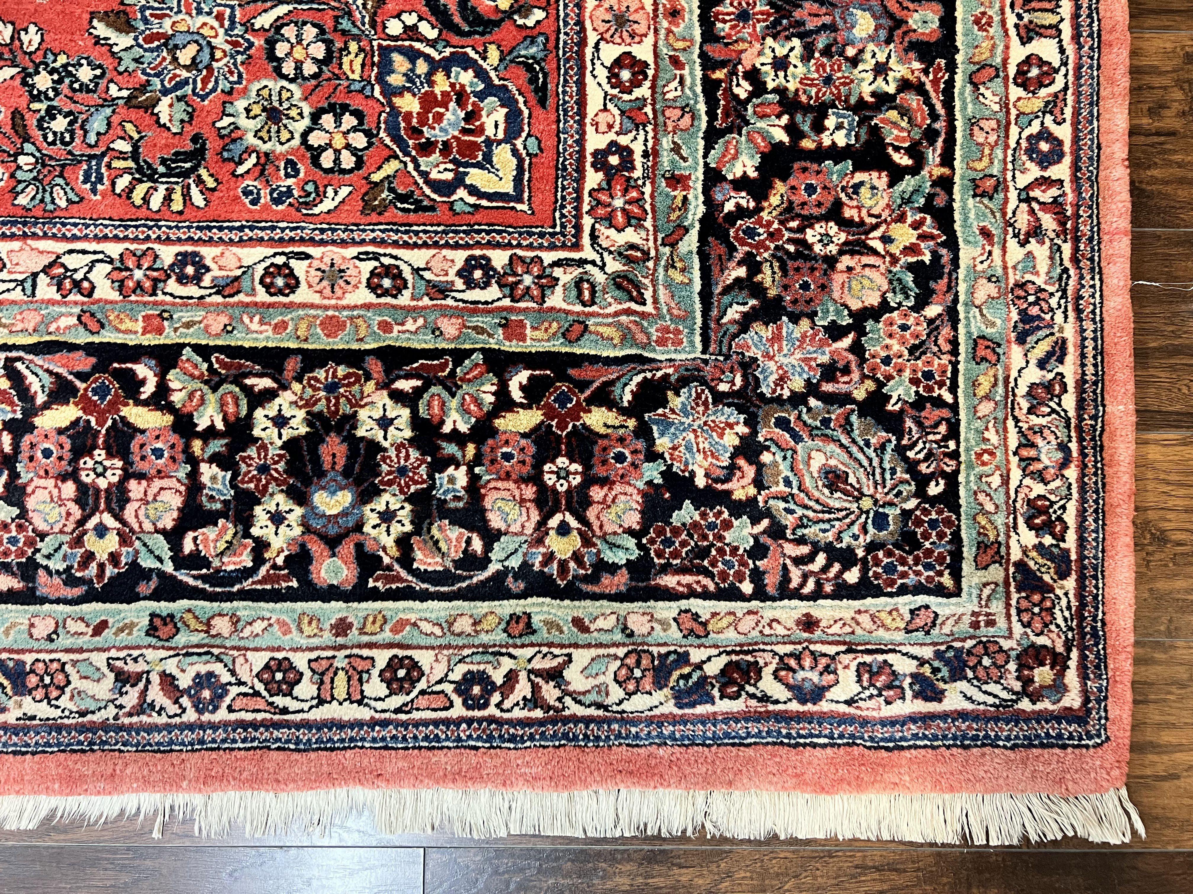 Square Persian Sarouk Rug 11x11 ft, Rare Size, Hand Knotted Wool Floral Allover Red Persian Carpet, Handmade Antique Rug - Image 9