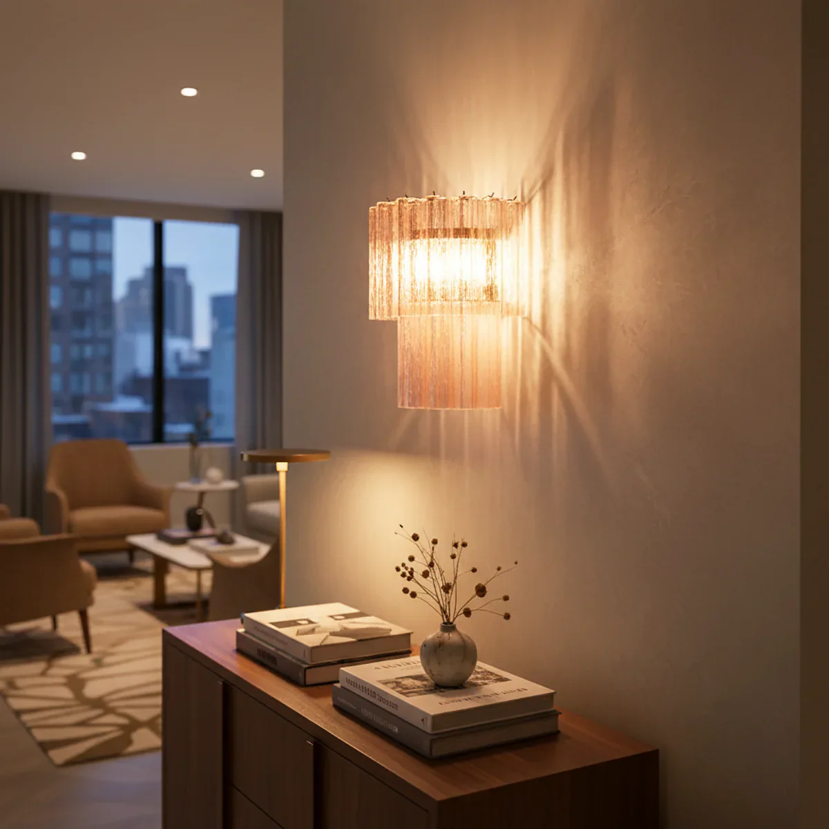 Star Shaped Murano Pink Glass Wall Lamp - Image 10
