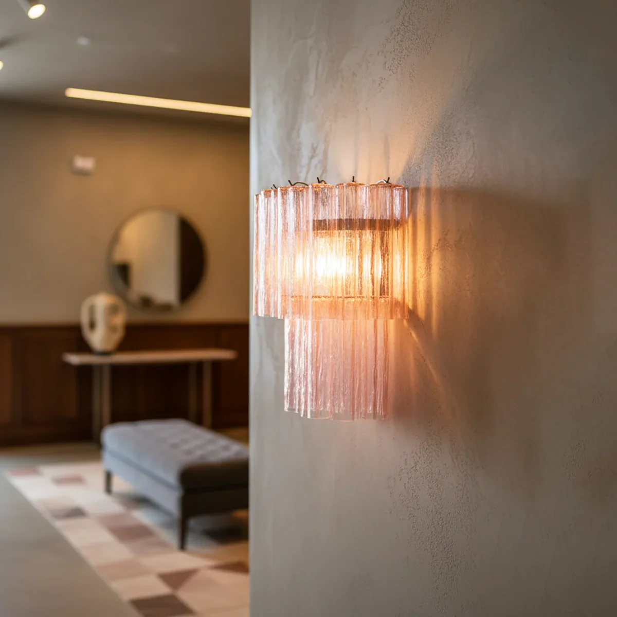 Star Shaped Murano Pink Glass Wall Lamp - Image 12