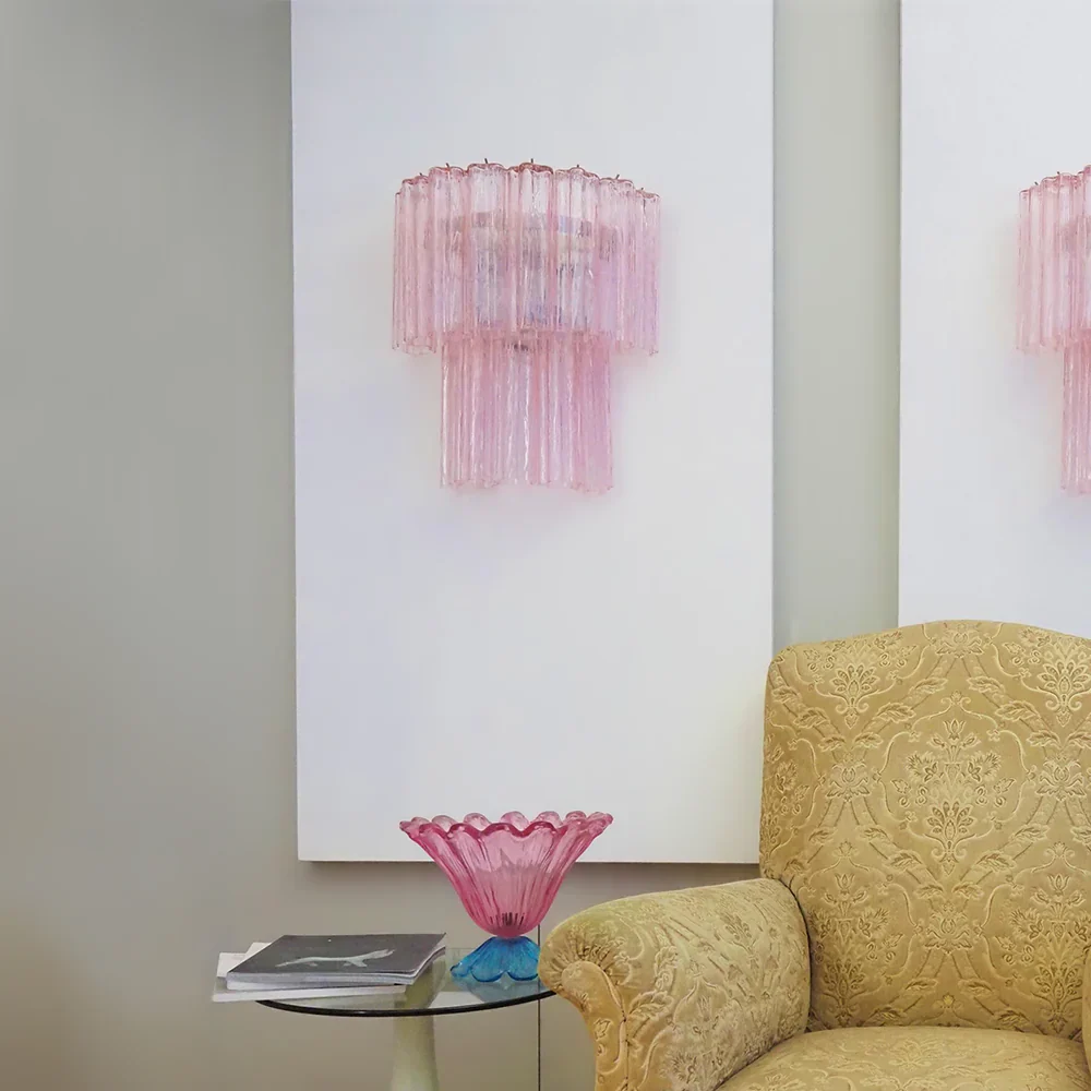 Star Shaped Murano Pink Glass Wall Lamp - Image 14