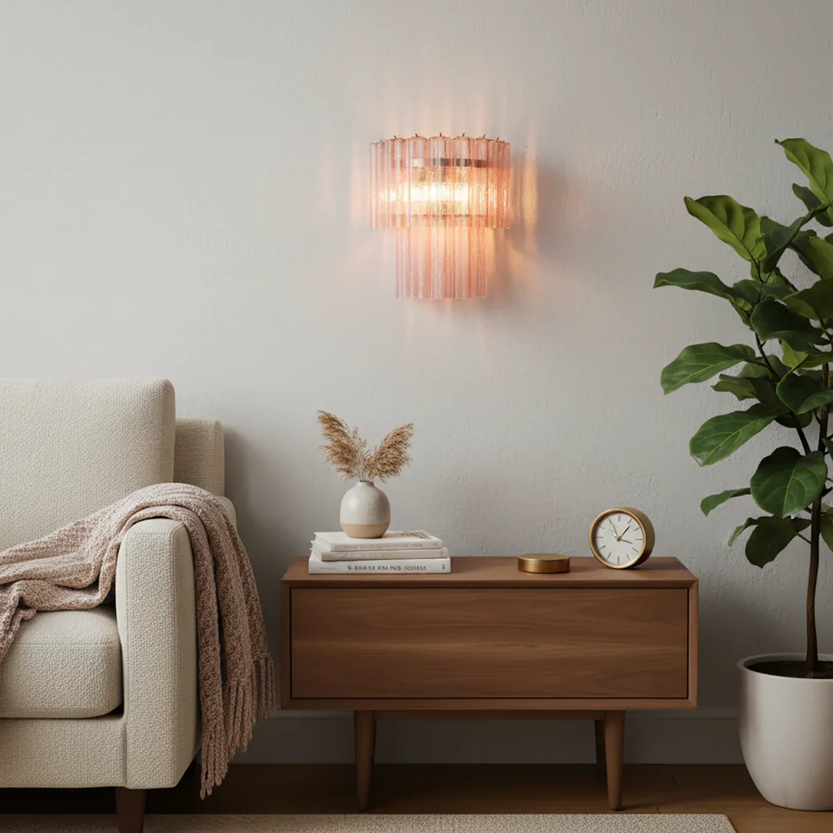 Star Shaped Murano Pink Glass Wall Lamp - Image 7