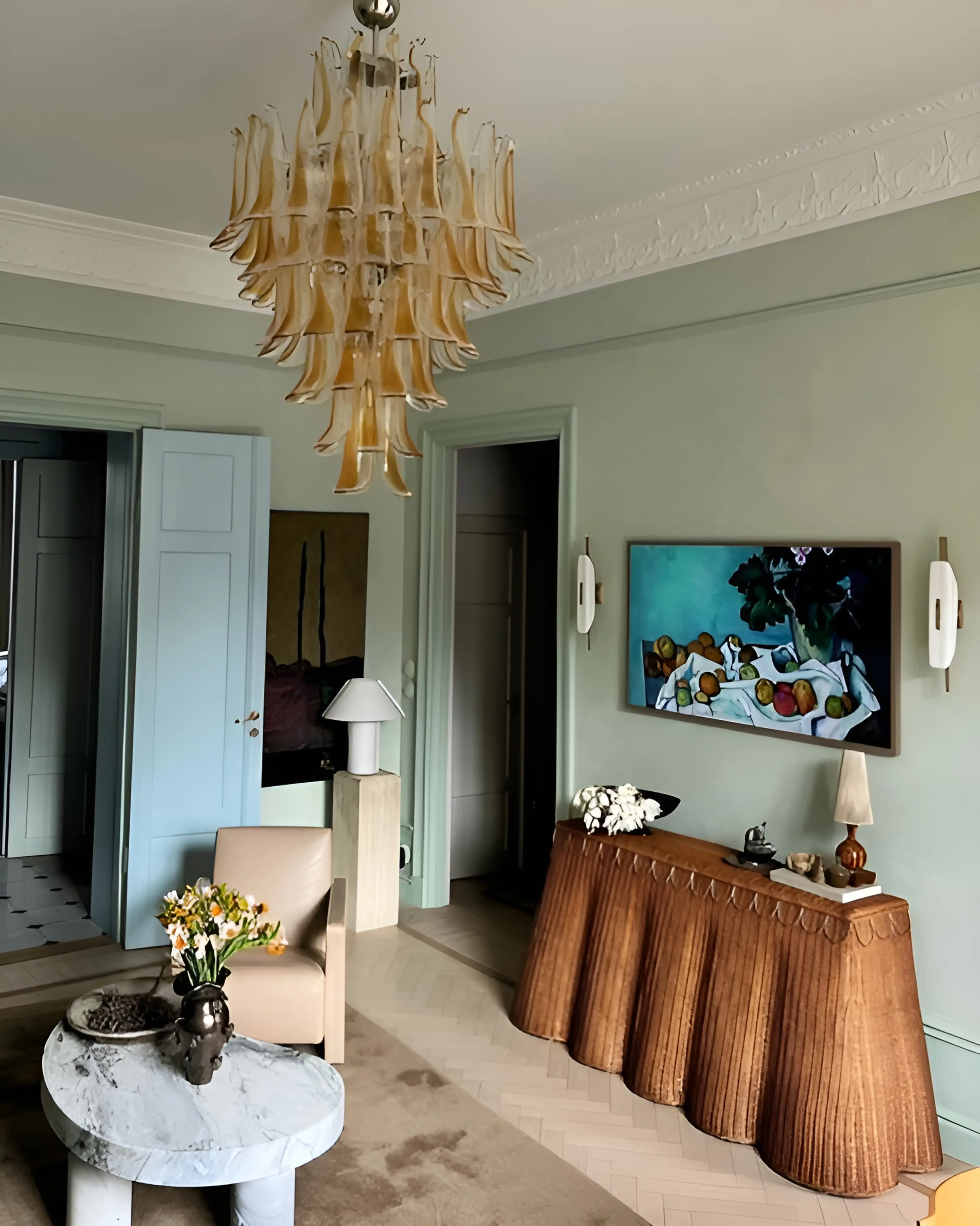 Stunning Murano Amber Glass Petals Chandelier - Image 4