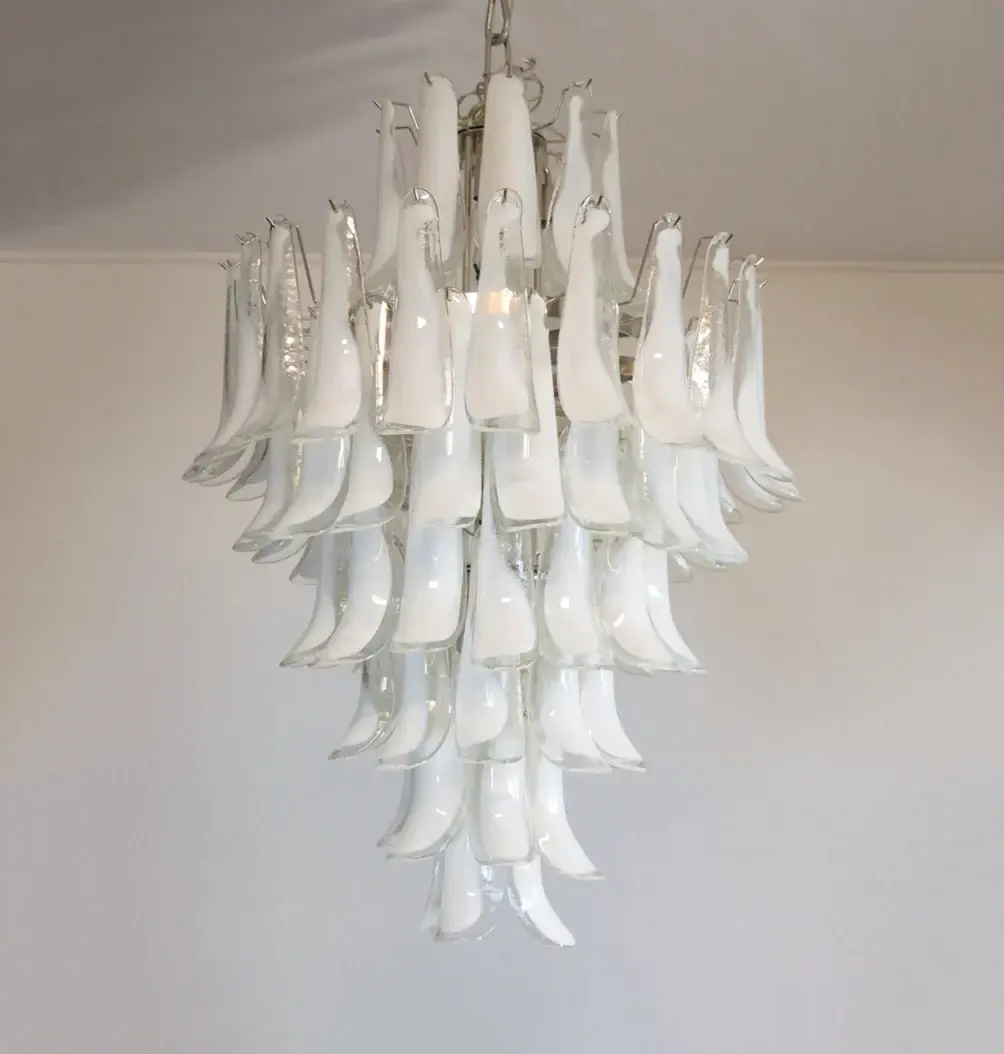 Stunning Murano White Glass Petals Chandelier - Image 11