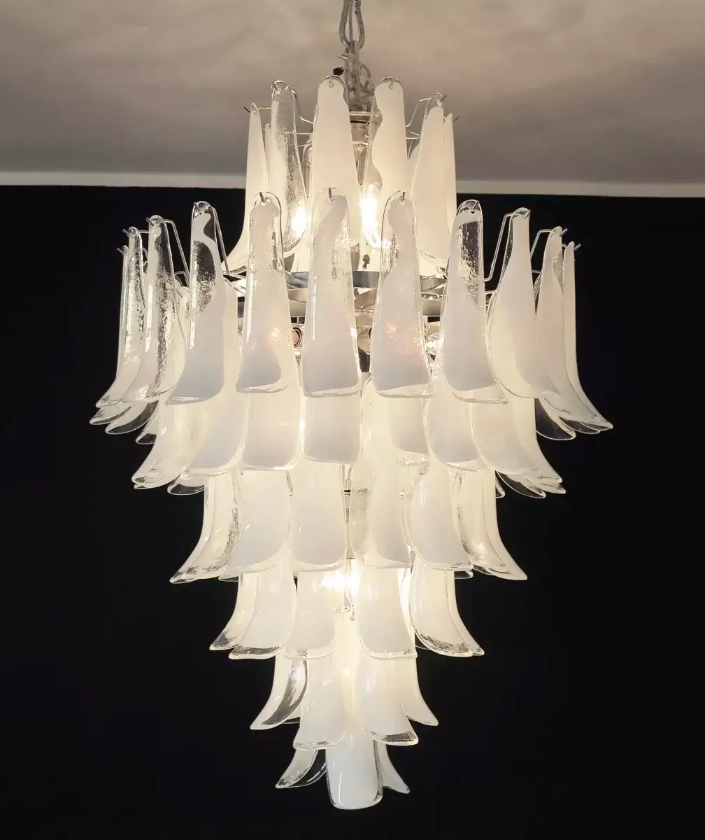 Stunning Murano White Glass Petals Chandelier - Image 14