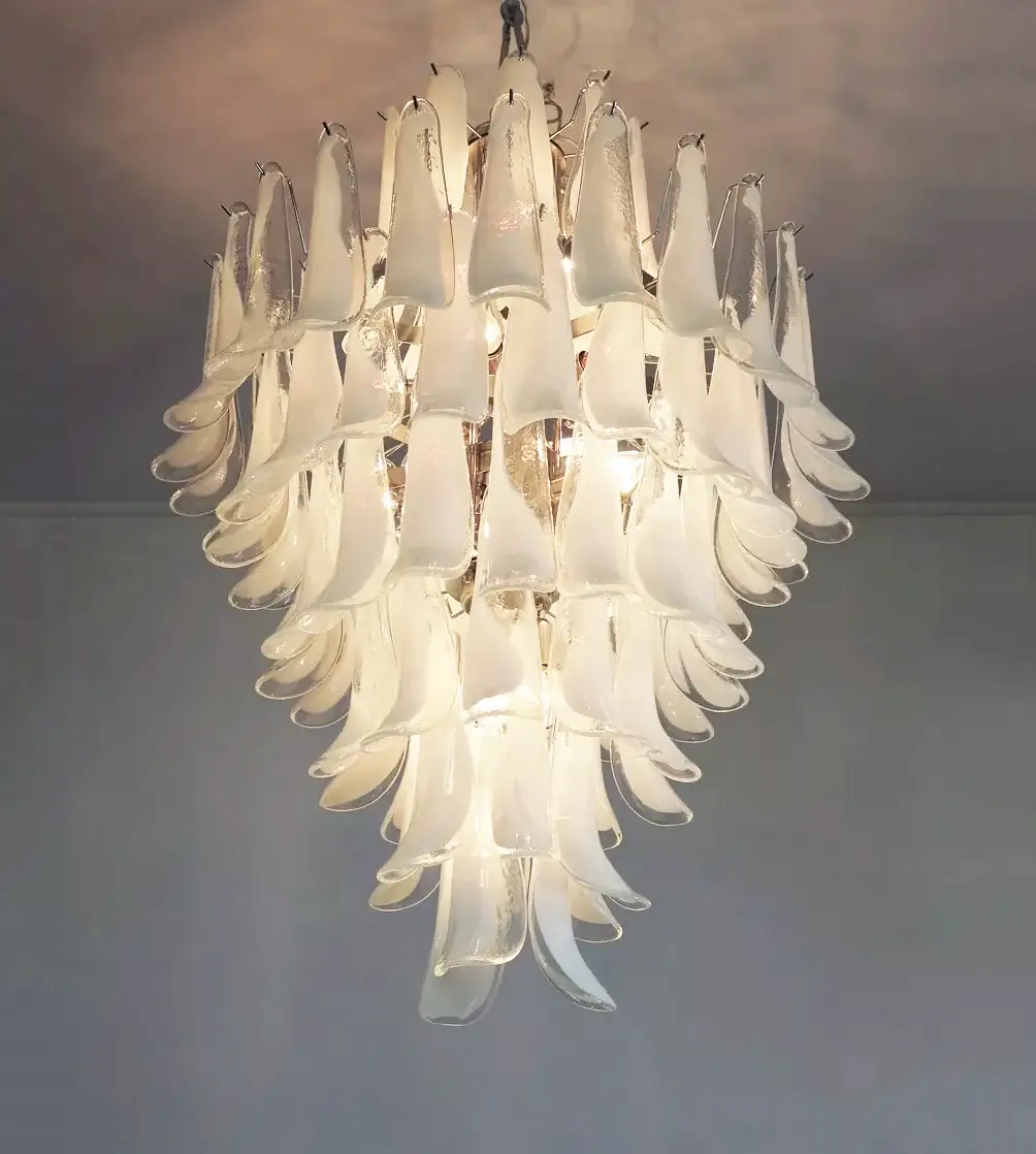 Stunning Murano White Glass Petals Chandelier - Image 15