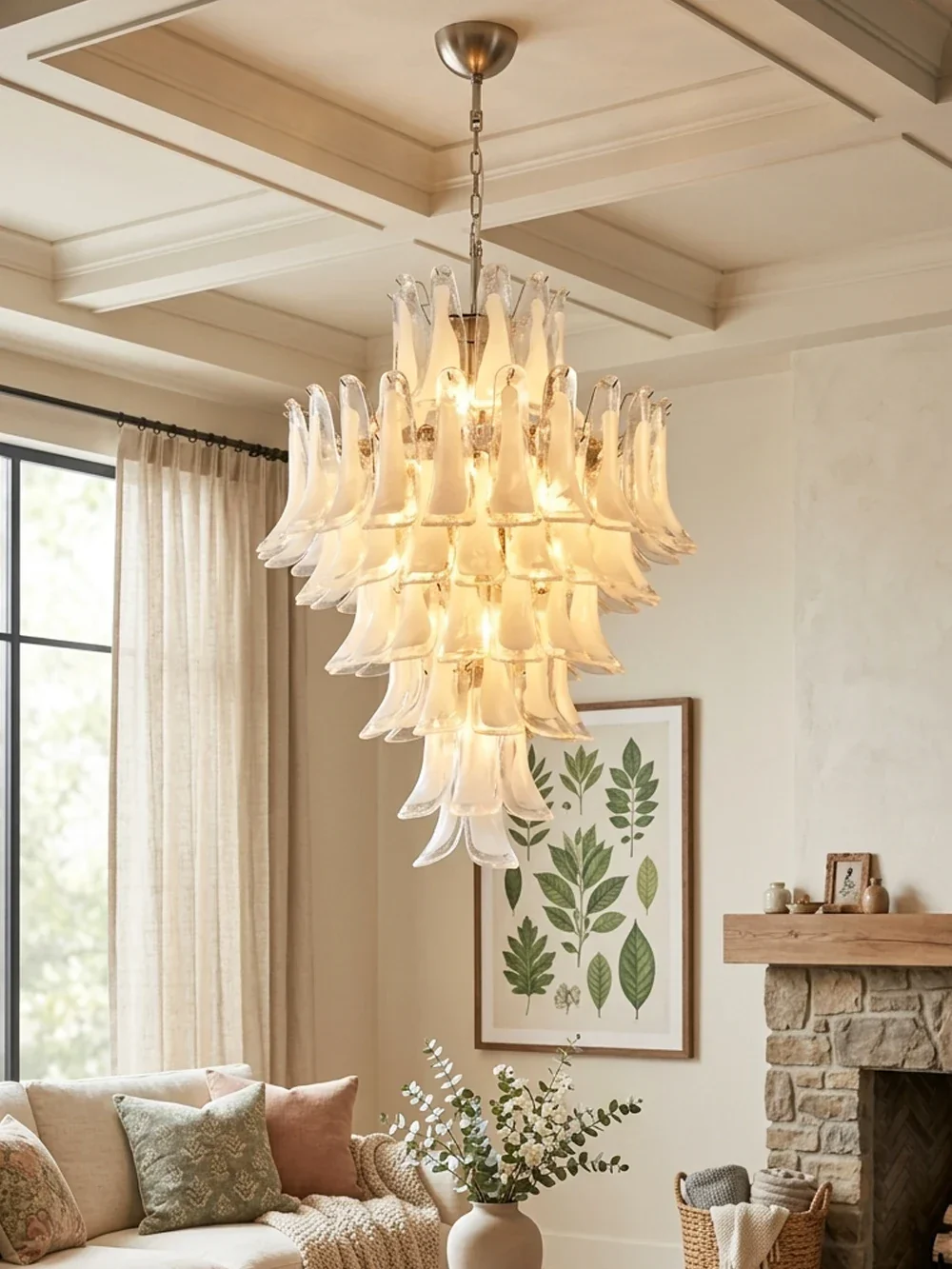 Stunning Murano White Glass Petals Chandelier - Image 2