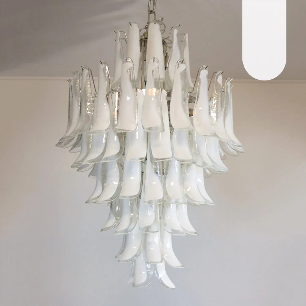 Stunning Murano White Glass Petals Chandelier - Image 23