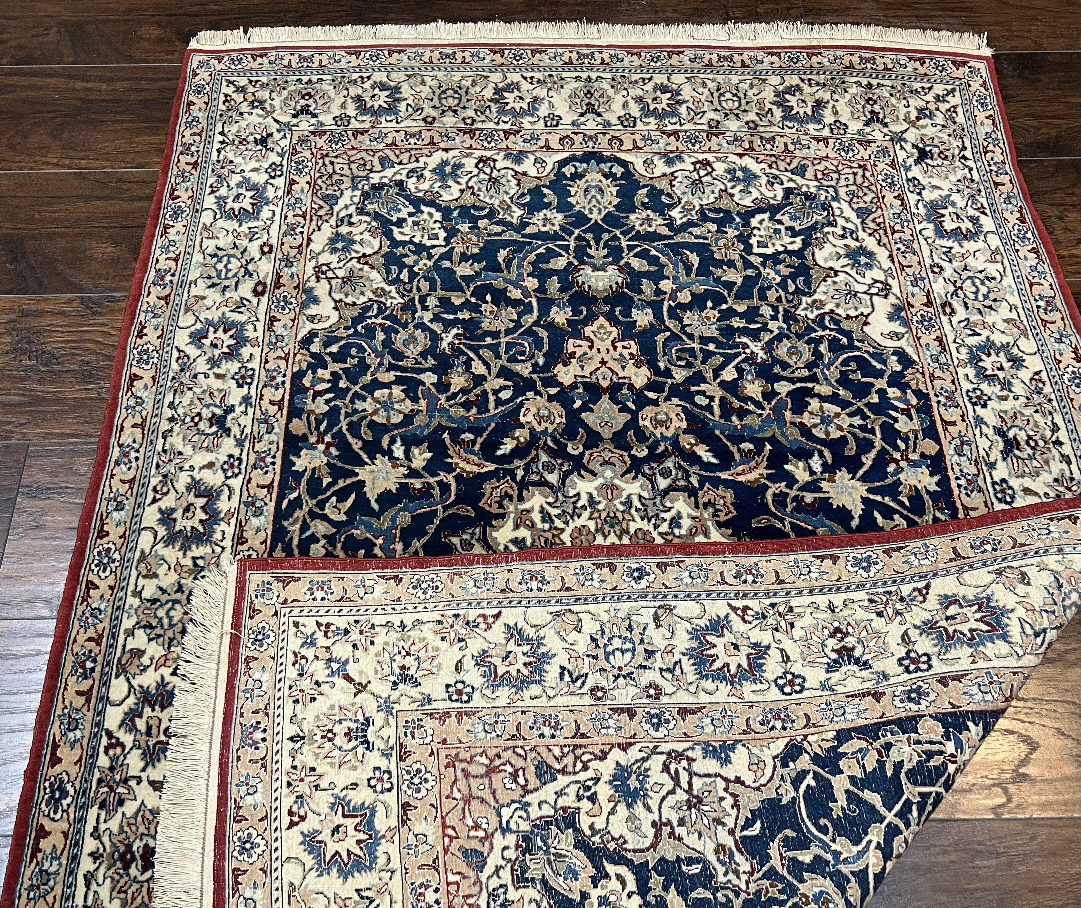 Super Fine Persian Nain Rug 3.6 x 5.4, Navy Blue and Ivory, 700 KPSI - Image 11