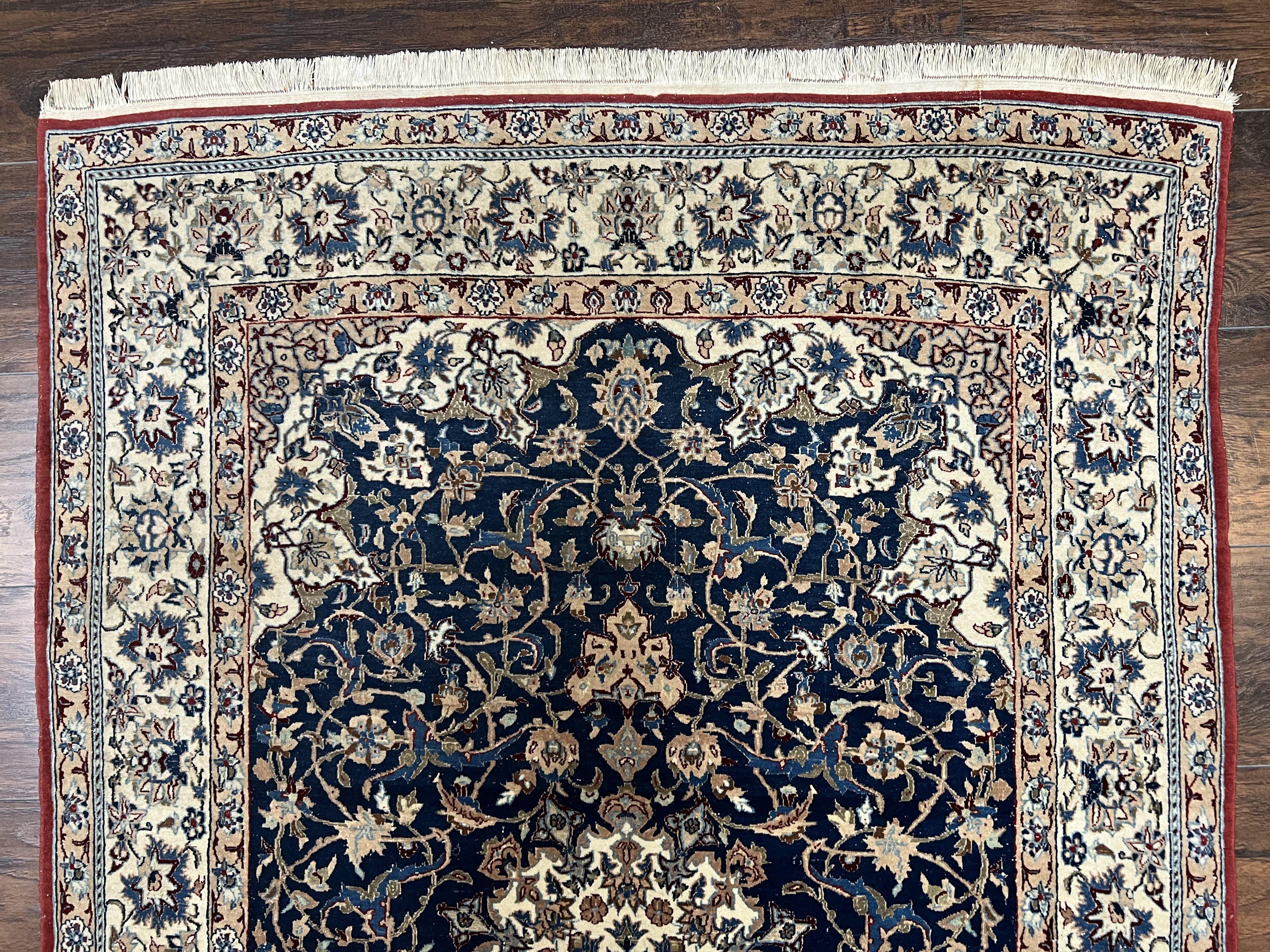 Super Fine Persian Nain Rug 3.6 x 5.4, Navy Blue and Ivory, 700 KPSI - Image 12