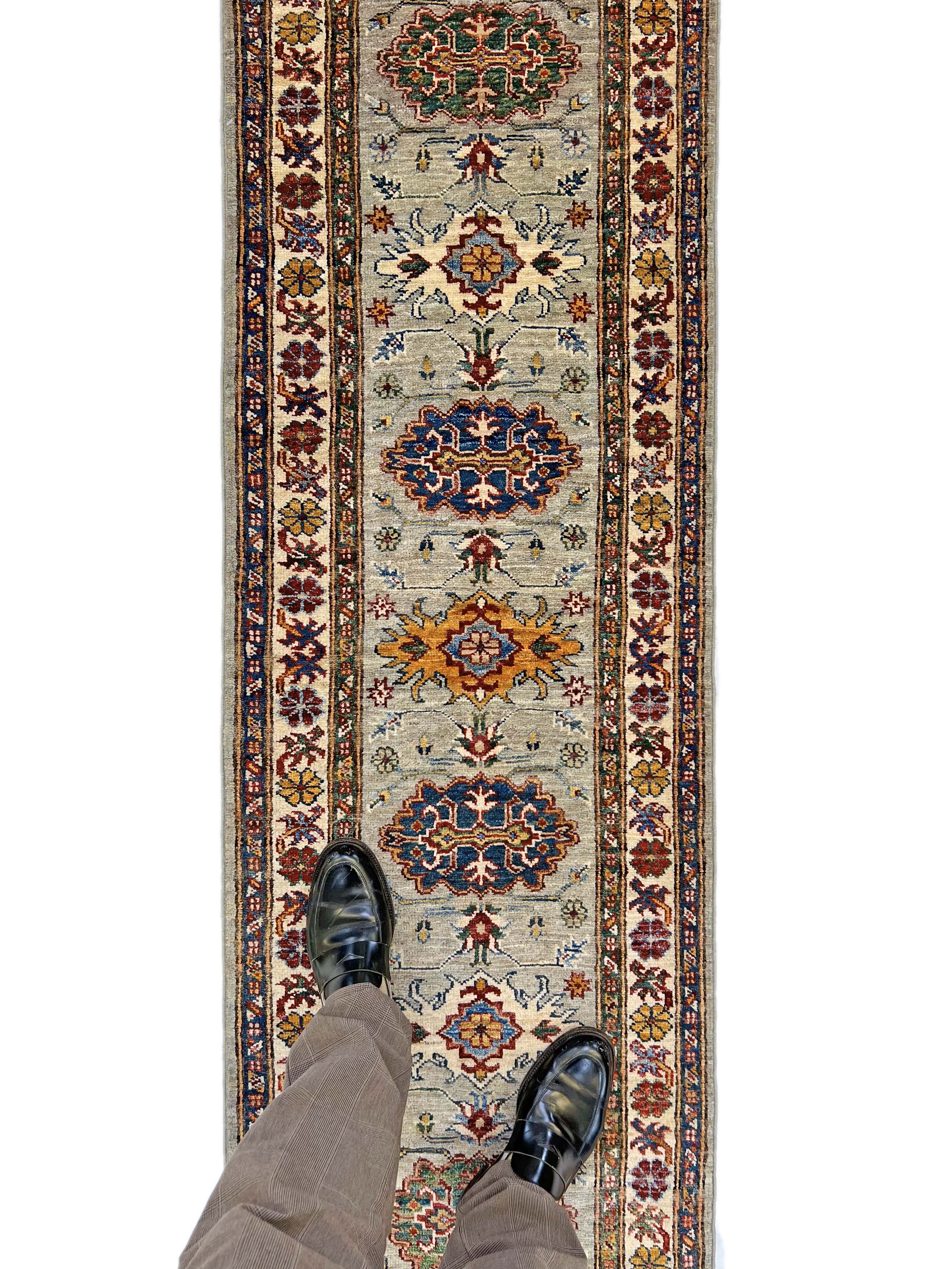 Super Kazak (2'00"x6'00") light gray/multicolor - Image 10