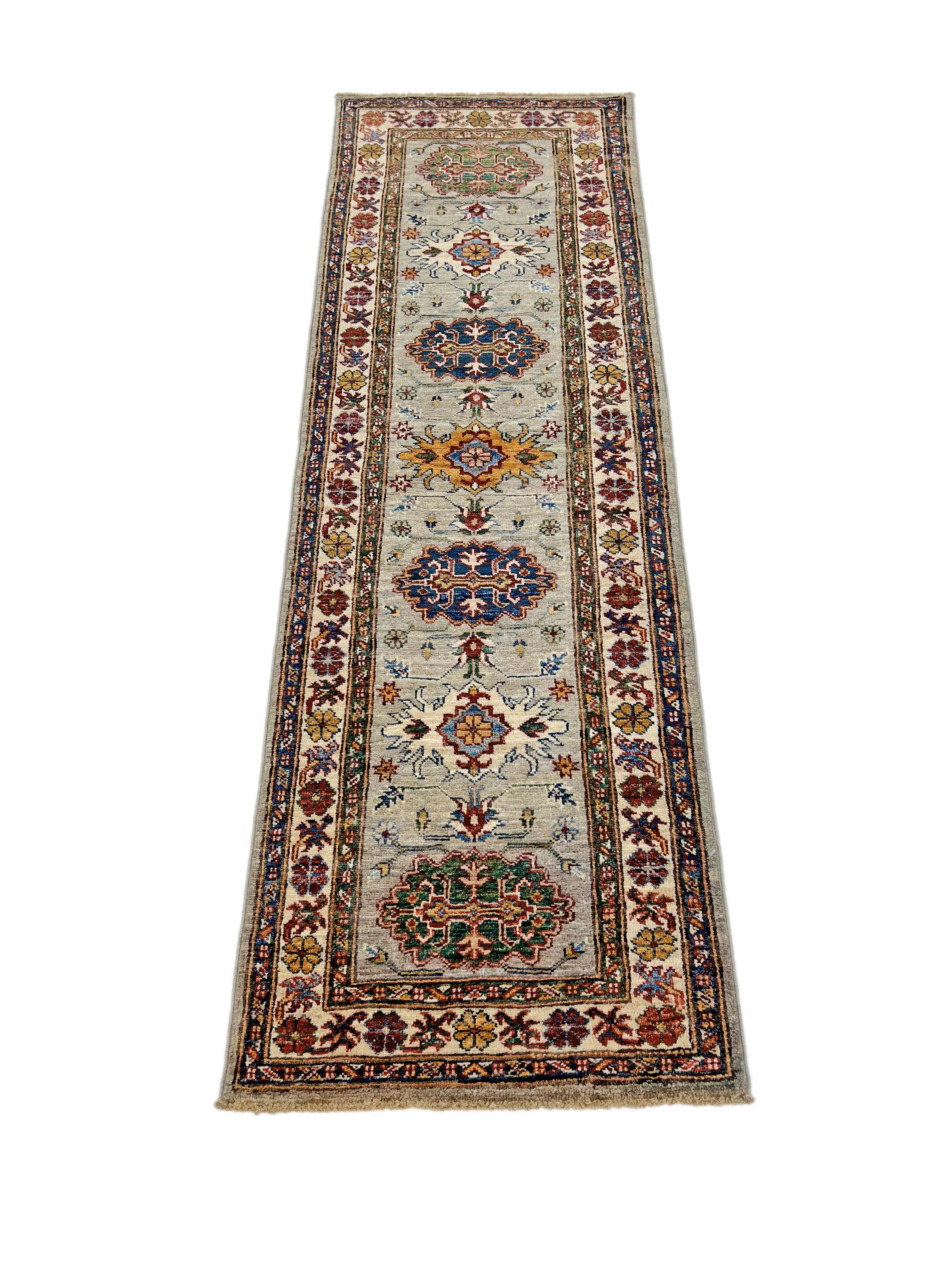 Super Kazak (2'00"x6'00") light gray/multicolor - Image 3