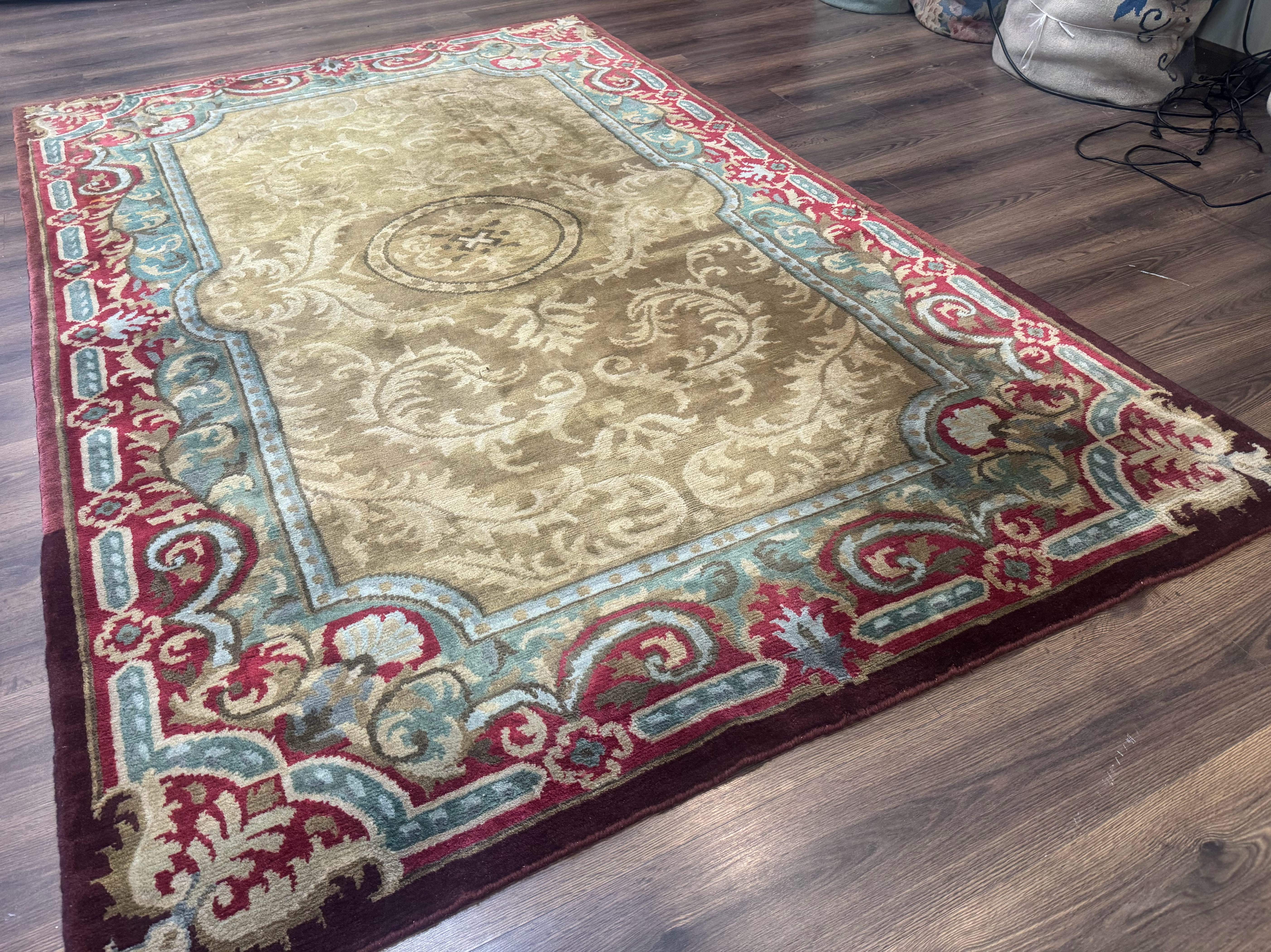 Tibetan Aubusson Rug 6x9, Gold-Beige, Soft Wool Pile, Handmade - Image 12