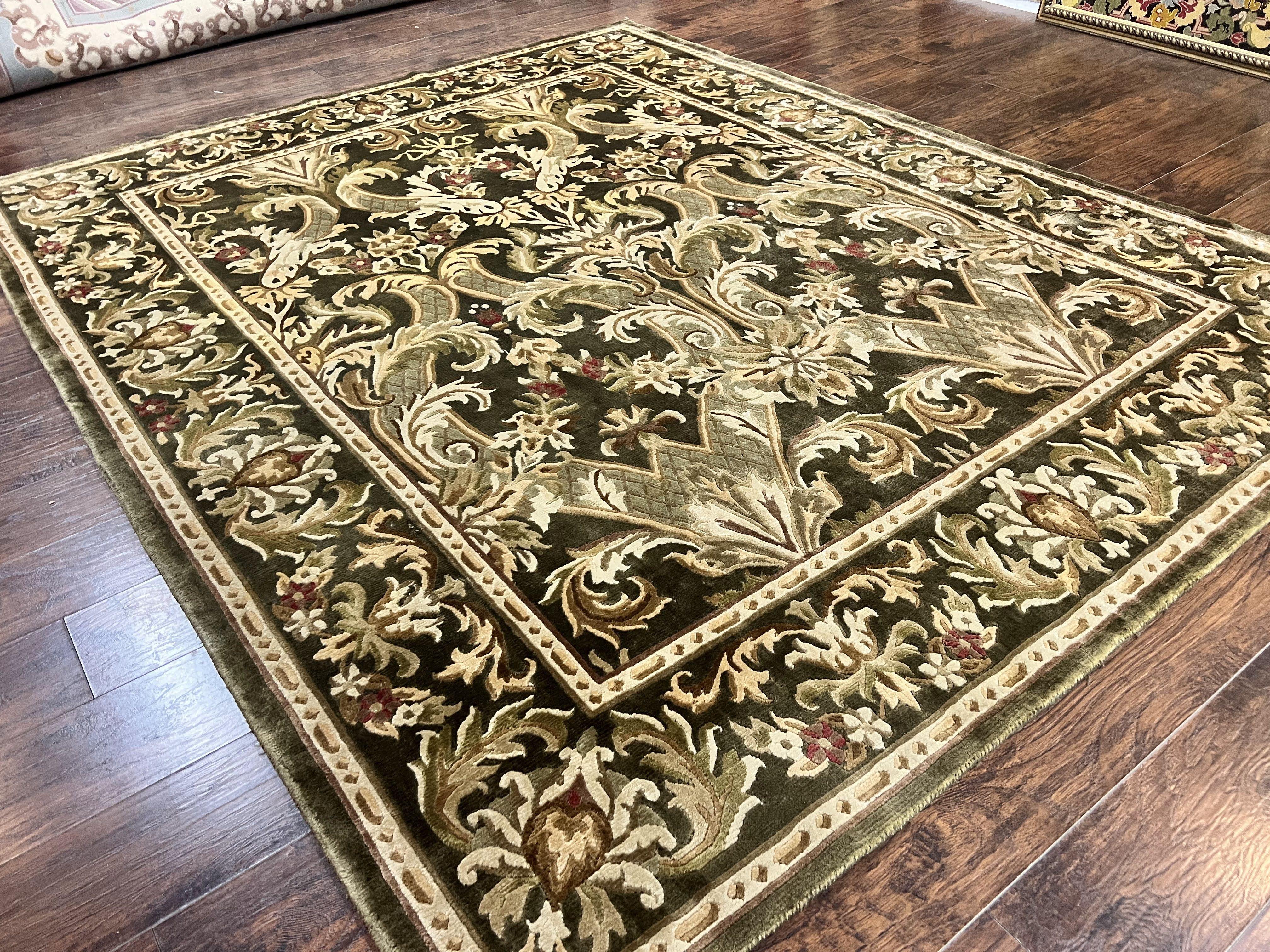Tibetan Rug 8x10, European Design, Floral, Green, Handmade, Wool, Nepali Rug - Image 12