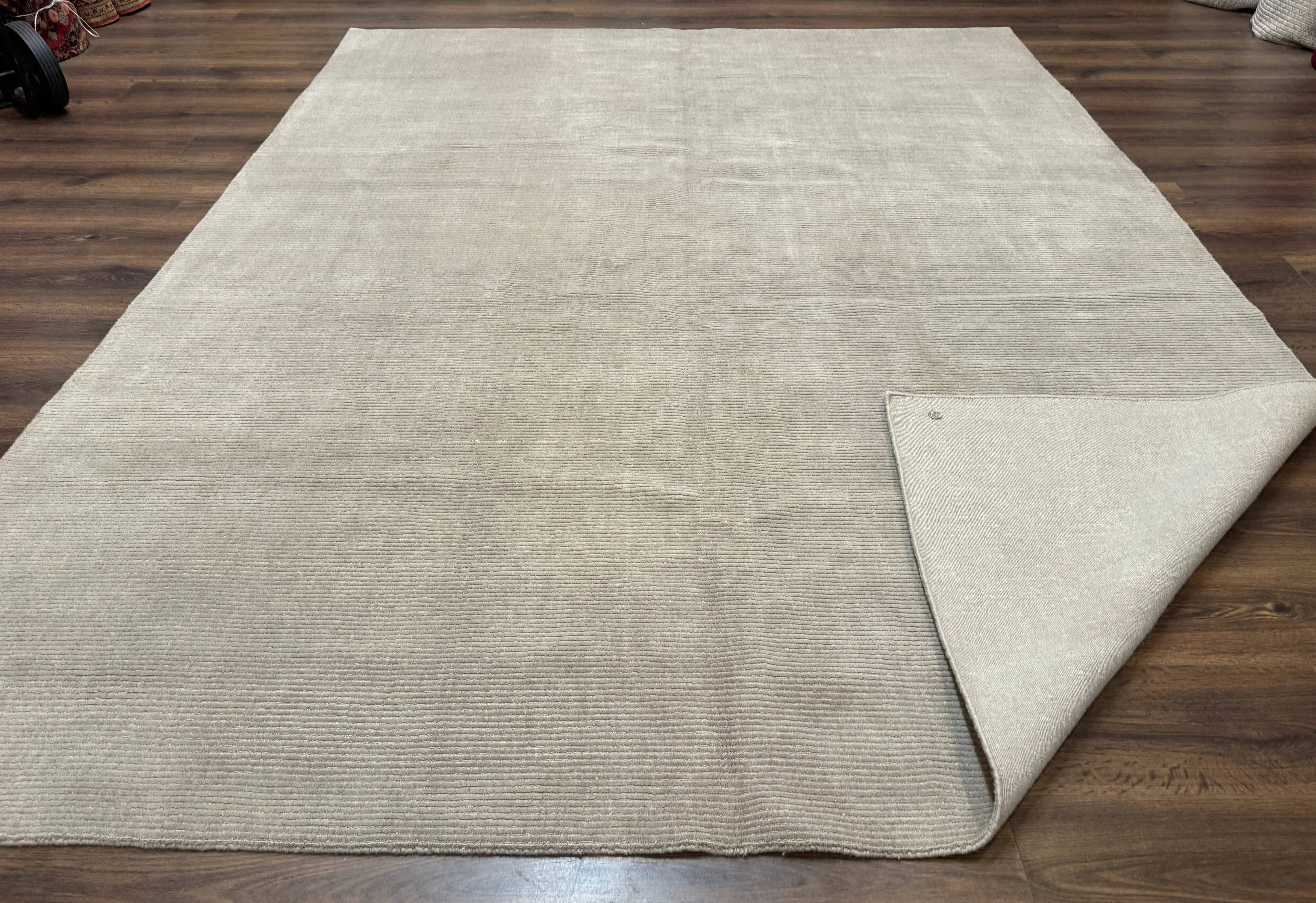 Tibetan Rug 8x10 Taupe Handmade Wool Modern Contemporary Carpet - Image 11