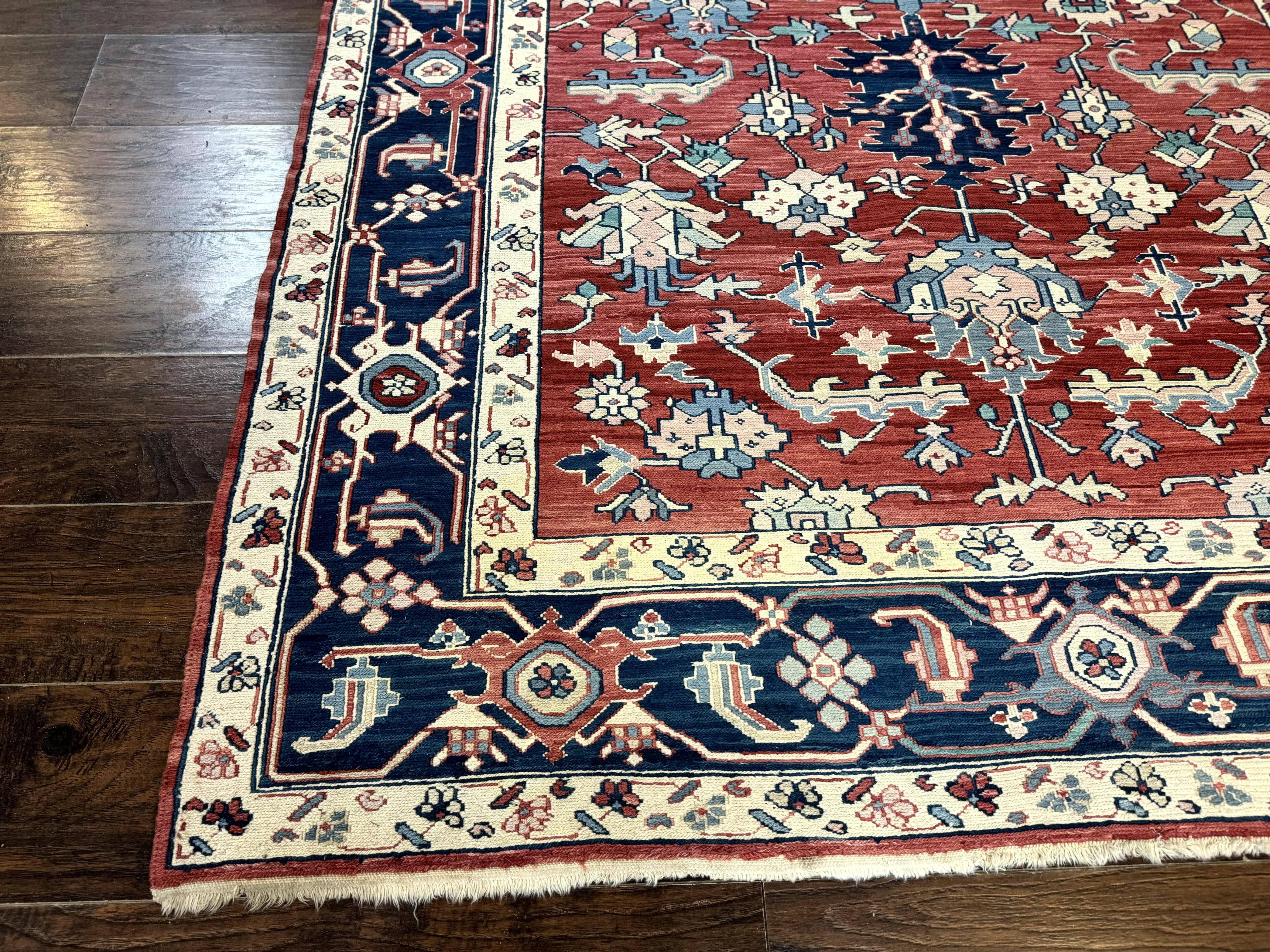 Turkish Flatweave Rug 6x9, Heriz Design, Red and Blue - Image 8
