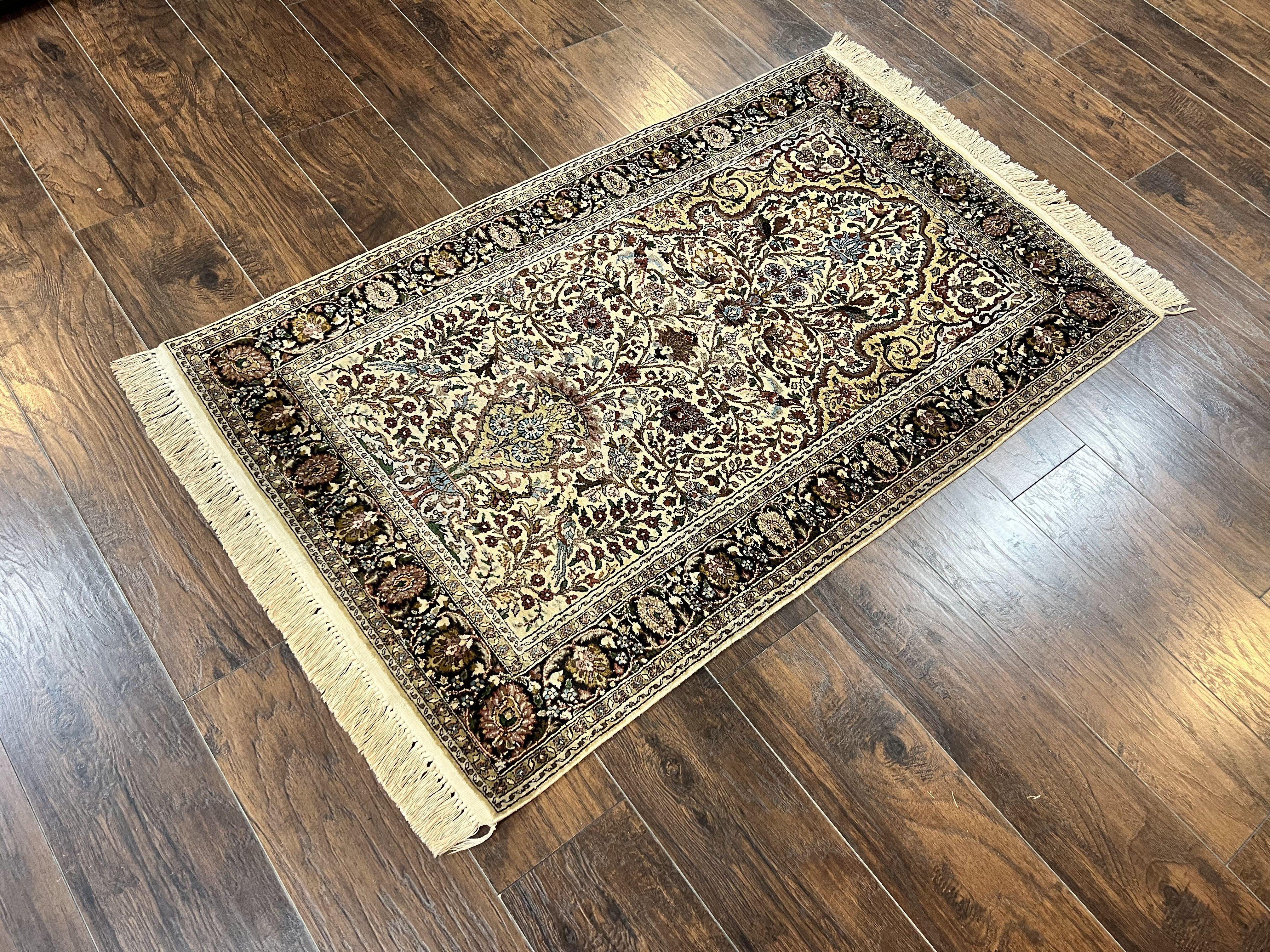 Turkish Kayseri Silk Rug 3x5, Tree of Life Silk Oriental Carpet, Birds Persian Vase Design, Hand Knotted Vintage Fine Rug, 340 KPSI - Image 2